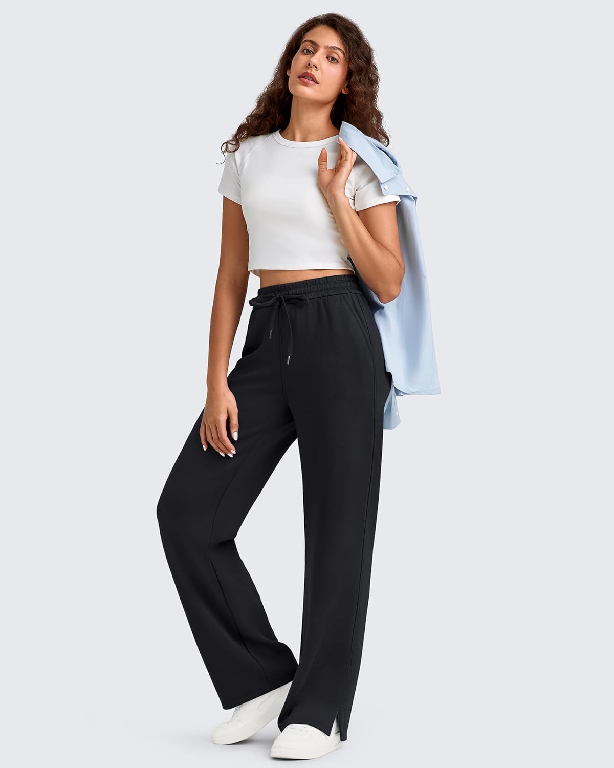 Modal Soft 's Wide Leg Sweatpants High Waisted Drawstring Side Slit Casual Pants