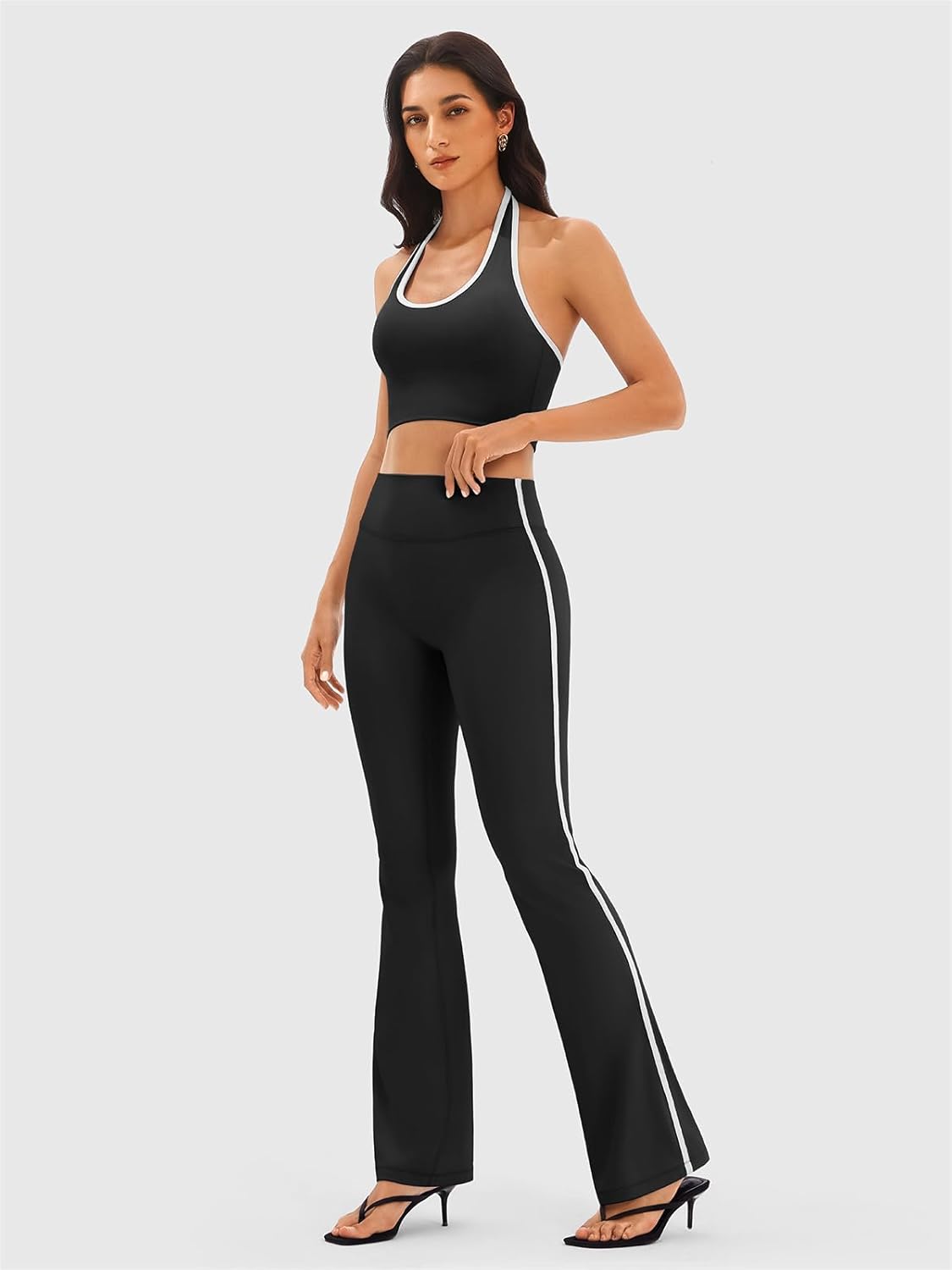 Flare Workout Leggings for Side Stripes - High Waisted Seamless Track Pants for Yoga Gym Pilates