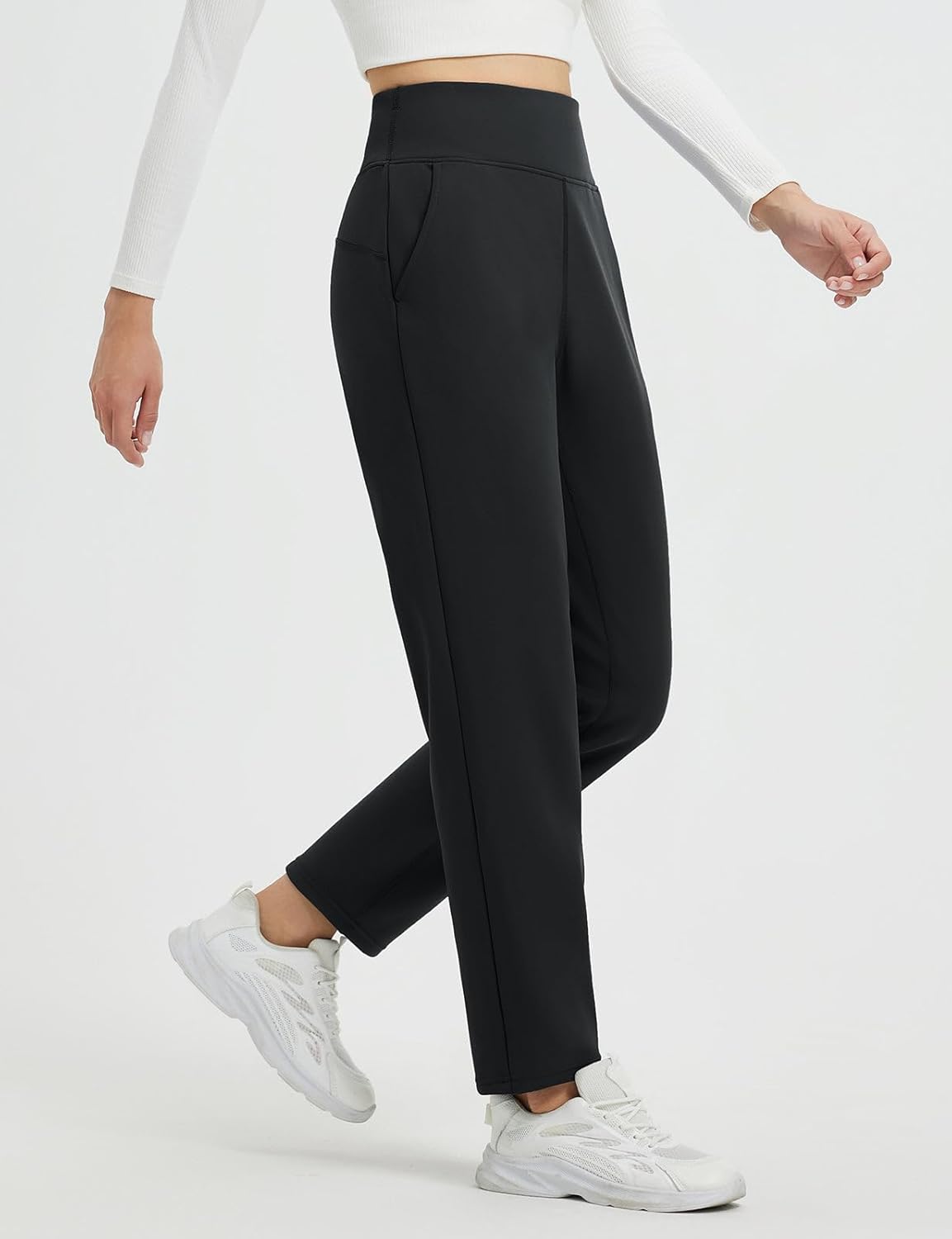 Fleece Lined Pants Winter Warm Thermal Water Resistant High Waisted Travel Pants Thick Pants Work Golf Casual