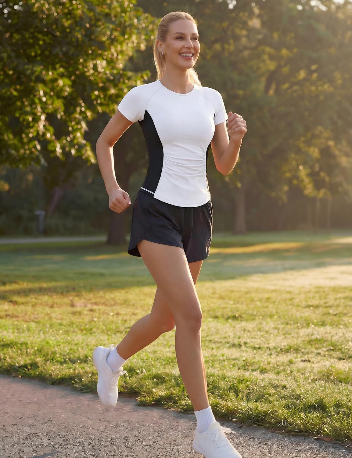 Workout Tops Athletic Short Sleeve T Shirt Color Block Running Shirts Gym Clothes Summer Outfits Blouses
