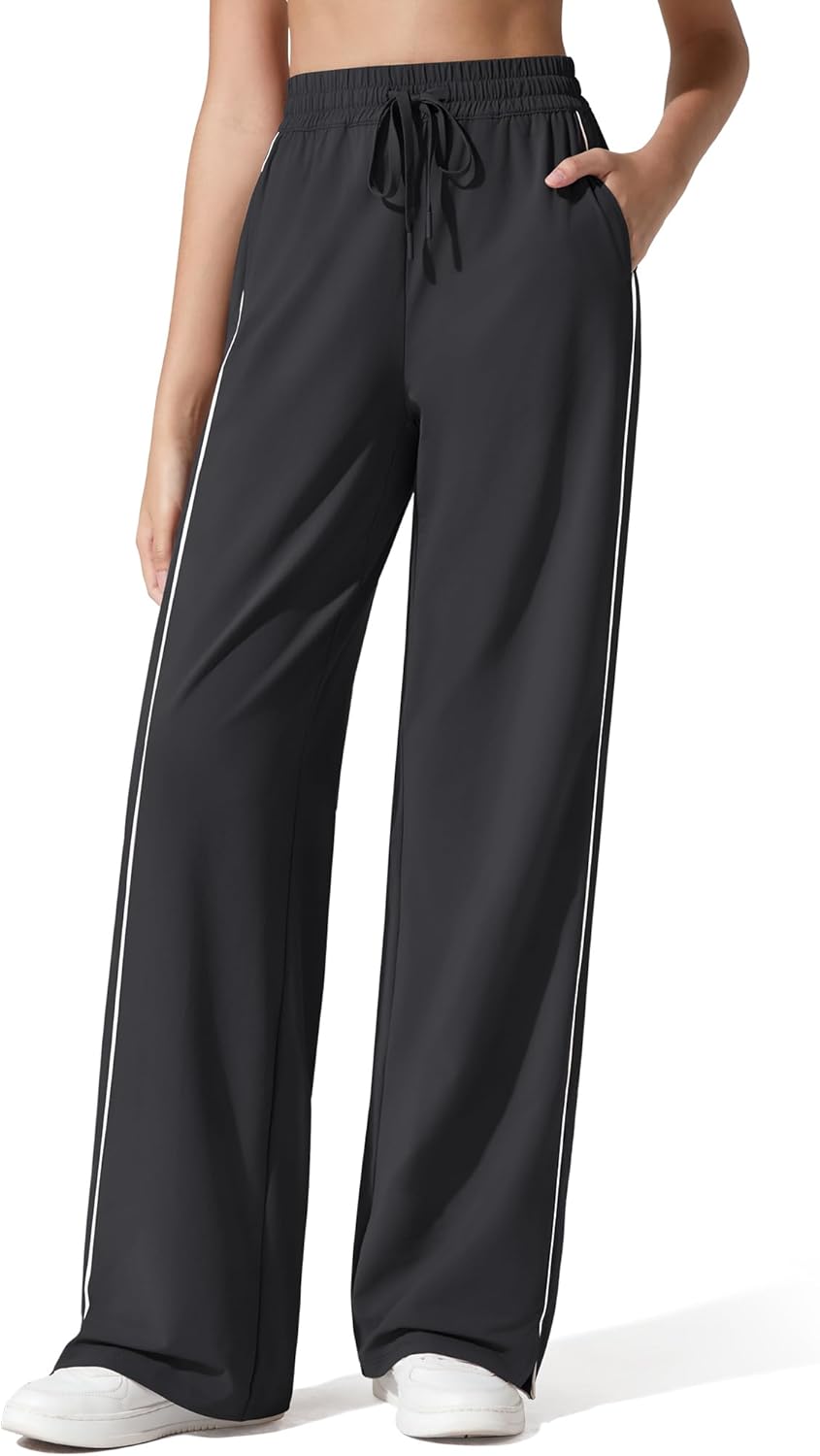 Track Pant with Pockets Wide Leg Jogging Sweatpants Drawstring Casual Trousers