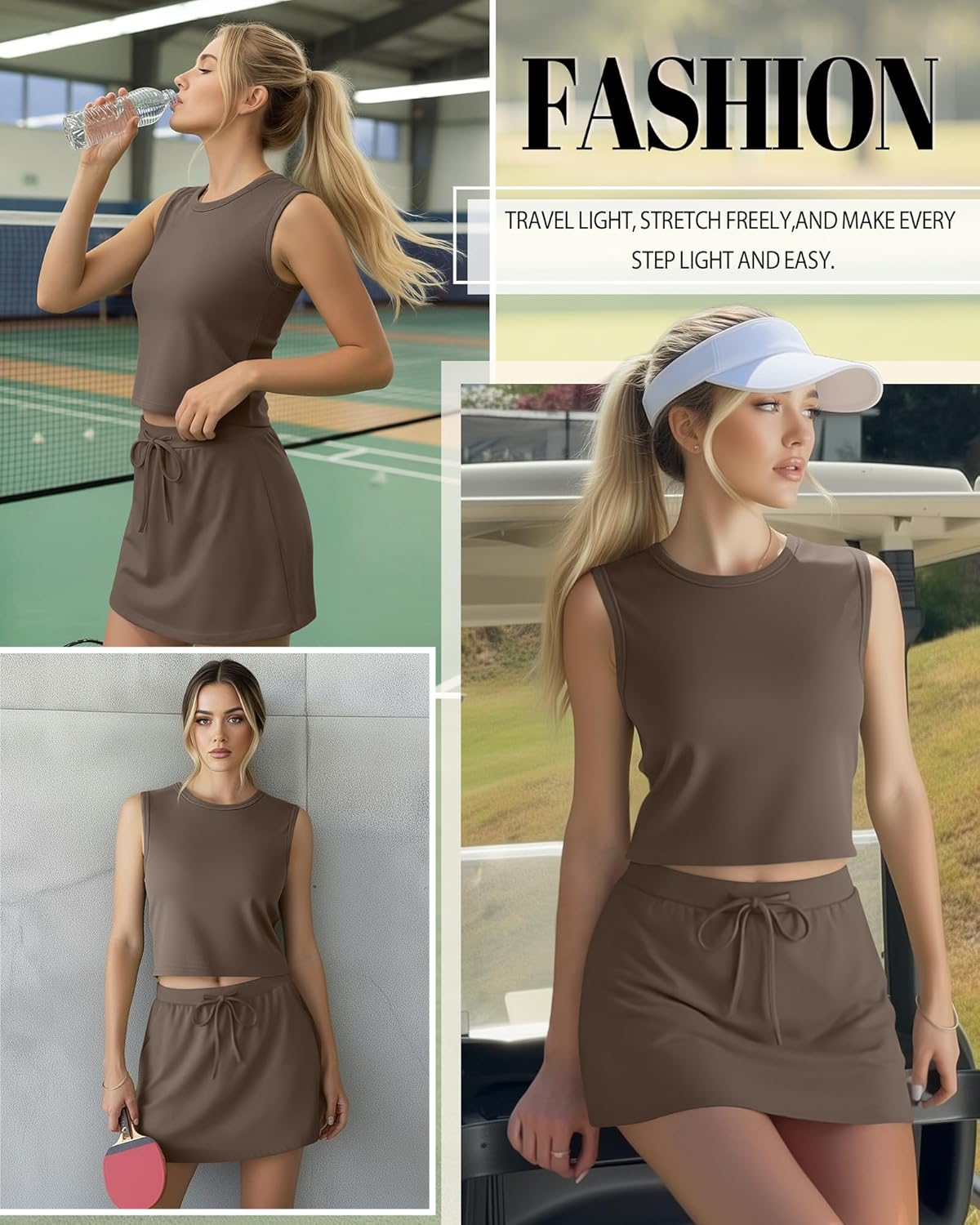 2 Piece Skirt Sets Sleeveless Crewneck Crop Top Skort Sets Cotton Tennis Casual Summer Athletic Lounge Outfits