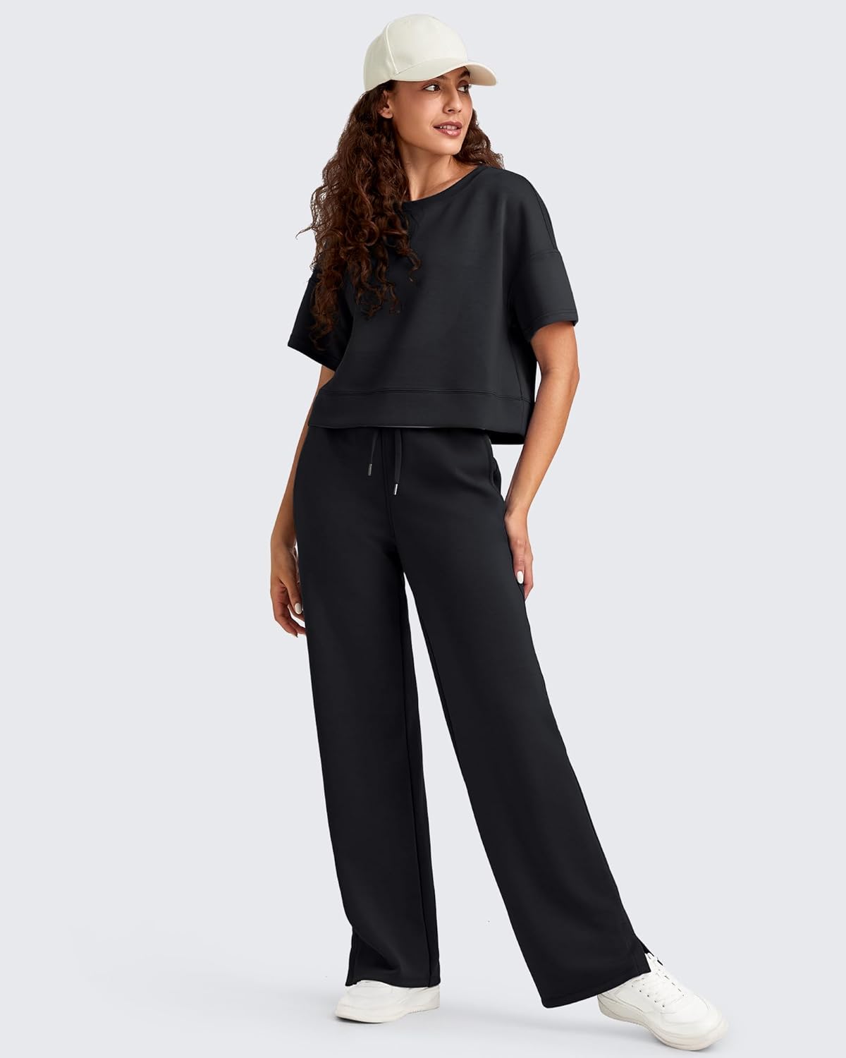 Modal Soft 's Wide Leg Sweatpants High Waisted Drawstring Side Slit Casual Pants