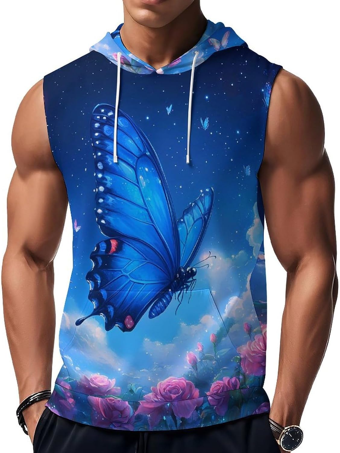 Butterflies 's Workout Hooded Tank Tops Casual Gym Hoodies Muscle Cut Off Sleeveless T Shirt