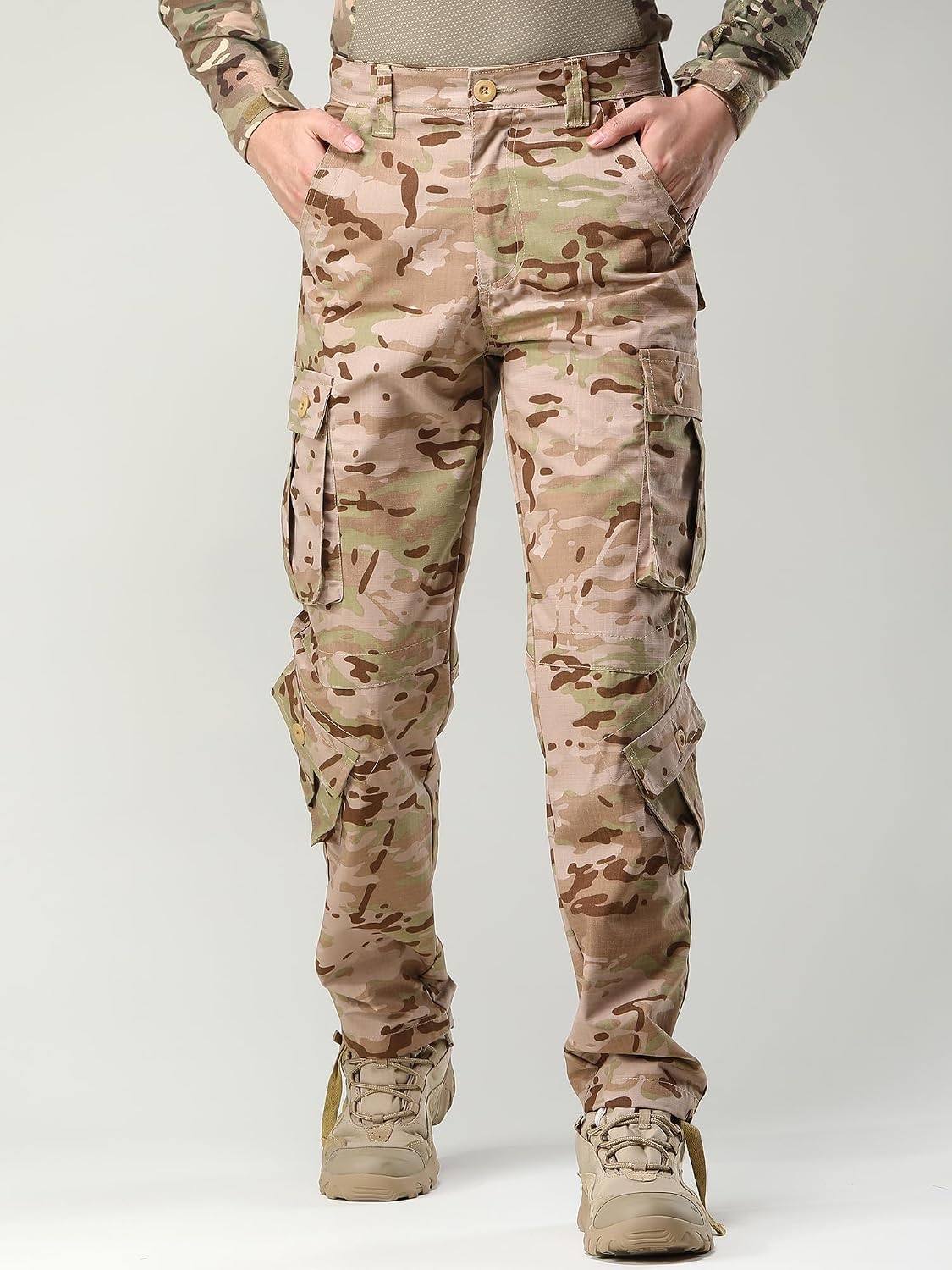 Camo Cargo Work Pants Ripstop Wild Army Military BDU Outdoor Trousers with 8 Pocktets (No Belt)