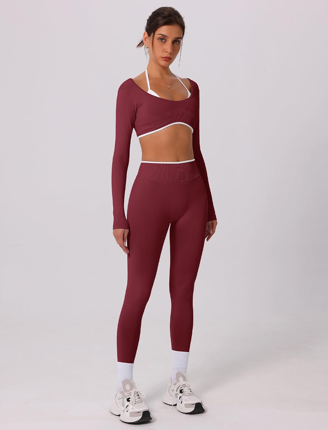 Workout sets for Long Sleeve Adjustable halter strap Crop Top and Anti-squat Pants for gym,Yoga,Pilates Workout sets for Long Sleeve Adjustable halter strap Crop Top and Anti-squat Pants for gym,Yoga,Pilates