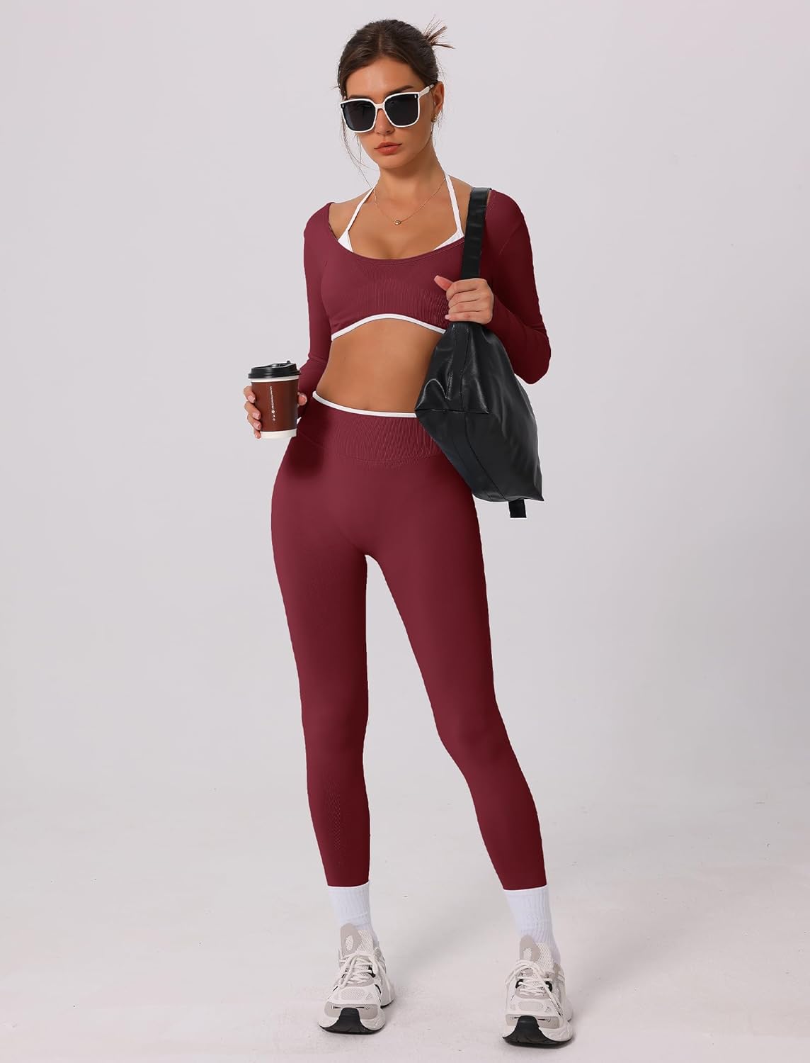 Workout sets for Long Sleeve Adjustable halter strap Crop Top and Anti-squat Pants for gym,Yoga,Pilates Workout sets for Long Sleeve Adjustable halter strap Crop Top and Anti-squat Pants for gym,Yoga,Pilates