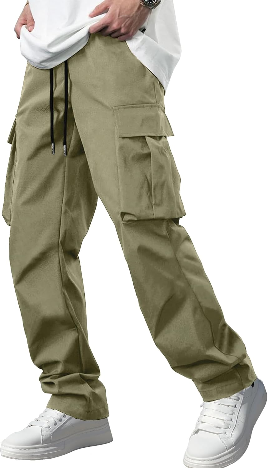 Casual Cargo Pants Workout Joggers Stretch Sweatpants Hiking Drawstring Tactical Pants with Multi Pockets