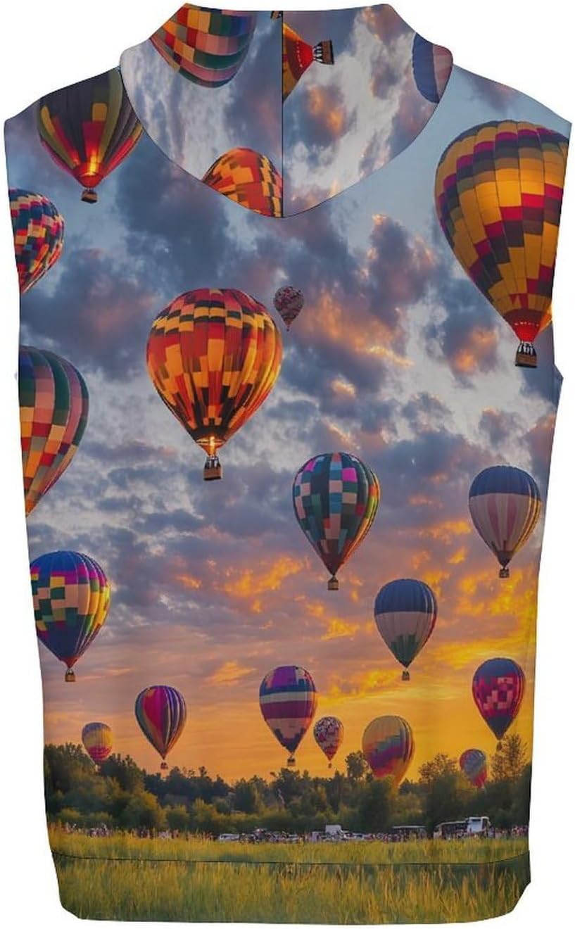 Hot Air-Balloonses 's Workout Hooded Tank Tops Casual Gym Hoodies Muscle Cut Off Sleeveless T Shirt