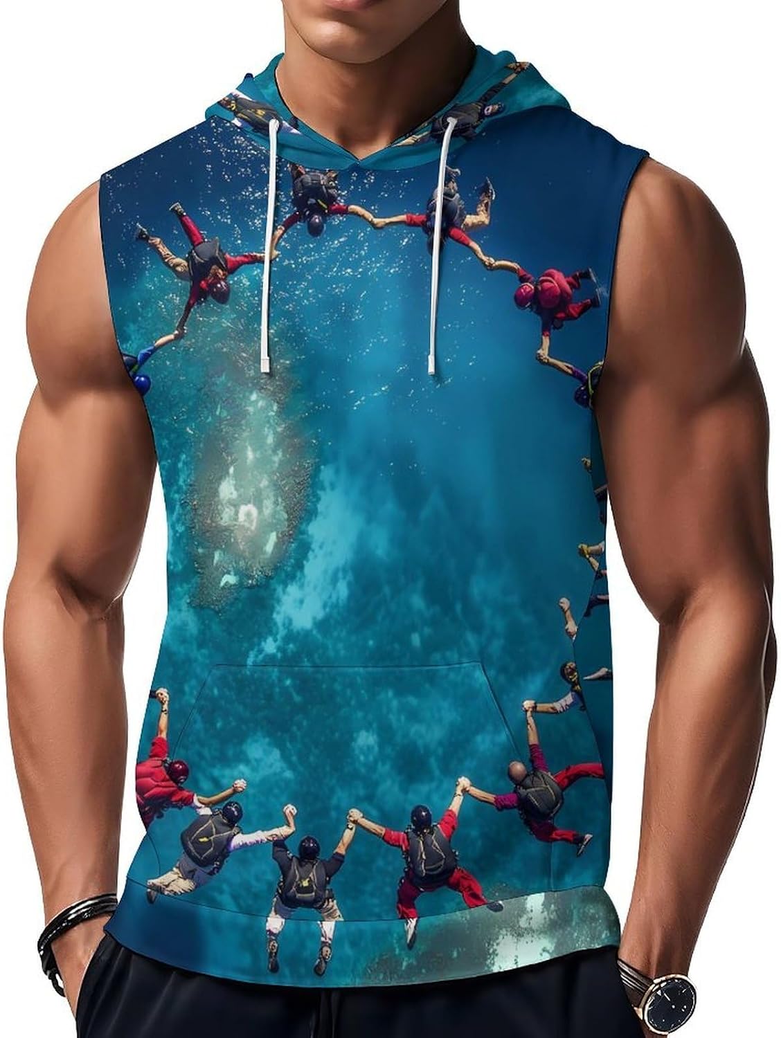 Teamwork Skydiving Ring 's Workout Hooded Tank Tops Casual Gym Hoodies Muscle Cut Off Sleeveless T Shirt
