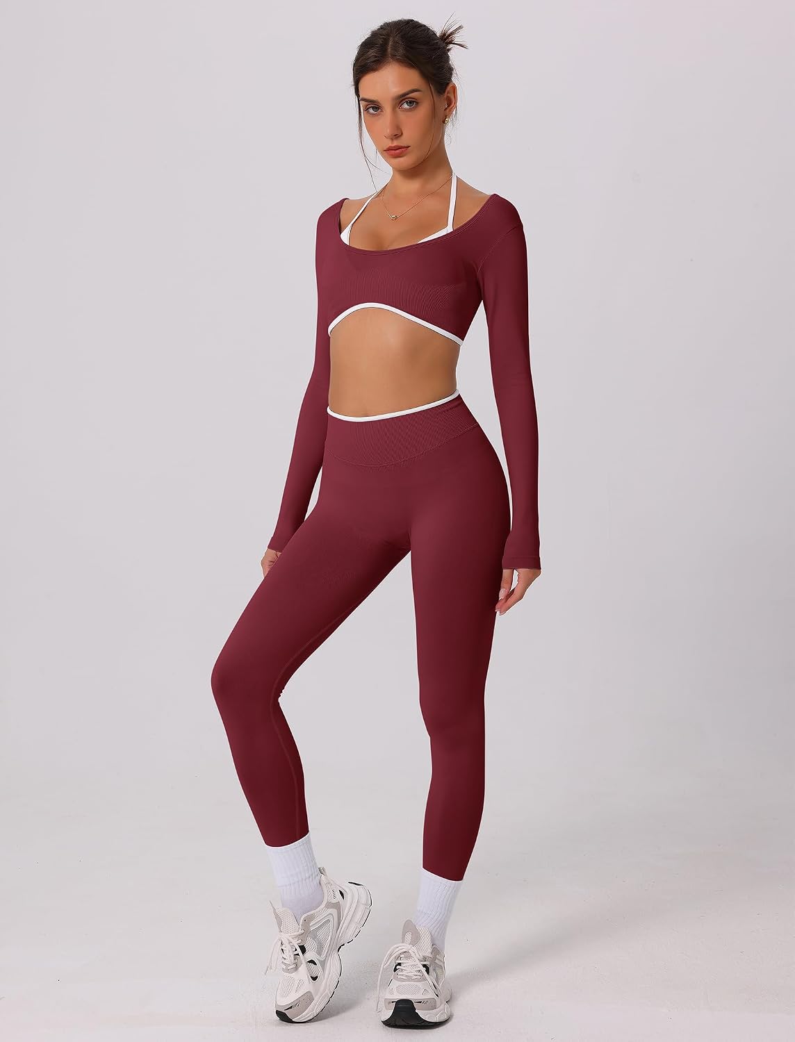 Workout sets for Long Sleeve Adjustable halter strap Crop Top and Anti-squat Pants for gym,Yoga,Pilates Workout sets for Long Sleeve Adjustable halter strap Crop Top and Anti-squat Pants for gym,Yoga,Pilates