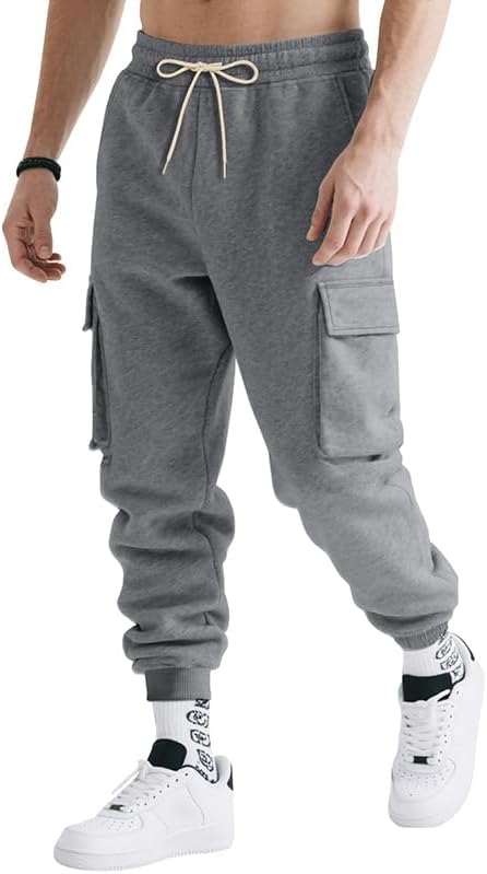 Baggy Cargo Sweatpants for Drawstring Waist Fleece Lined Tactical Joggers Athletic Workout Track Pants
