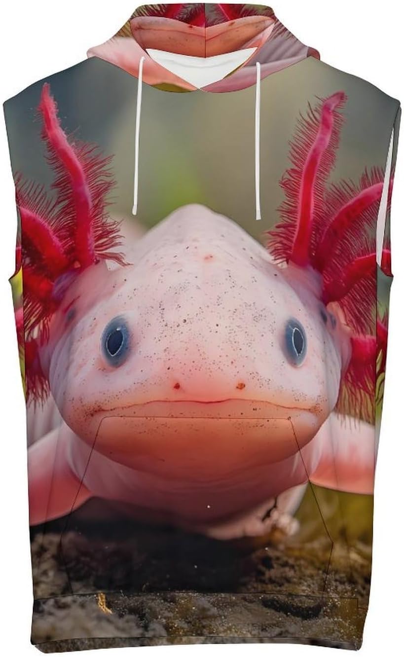 Axolotl 's Workout Hooded Tank Tops Casual Gym Hoodies Muscle Cut Off Sleeveless T Shirt