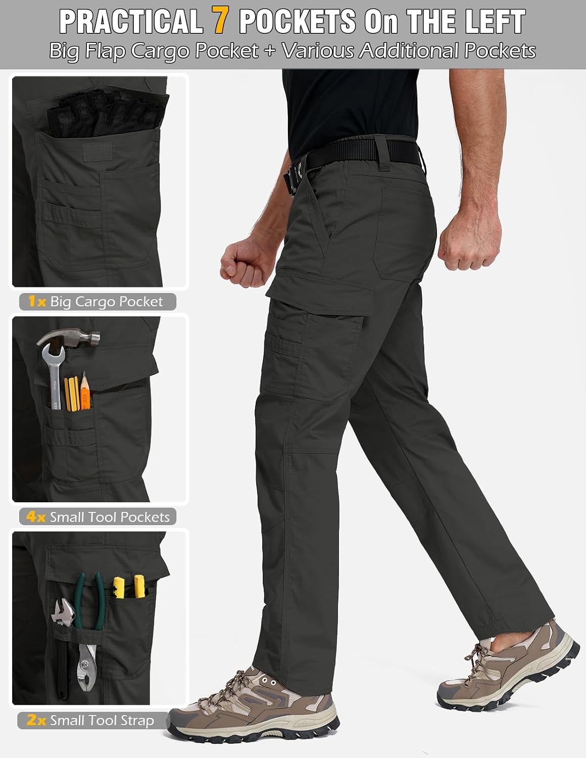 Flex Ripstop Tactical Cargo Pants Water Resistant Hiking EDC Stretch Construction Work Pants with 14 Pockets