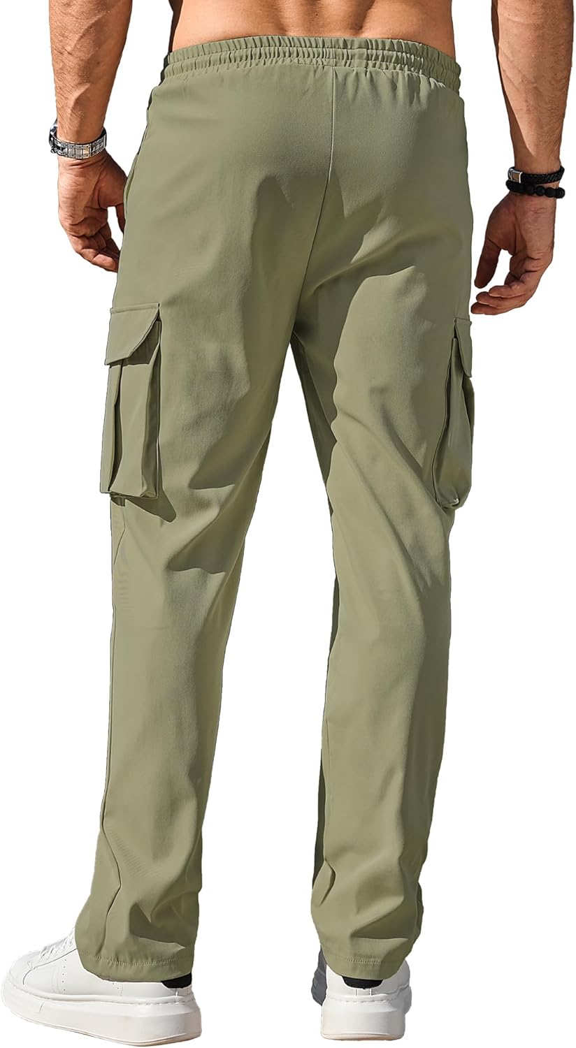 Casual Cargo Pants Workout Joggers Stretch Sweatpants Hiking Drawstring Tactical Pants with Multi Pockets
