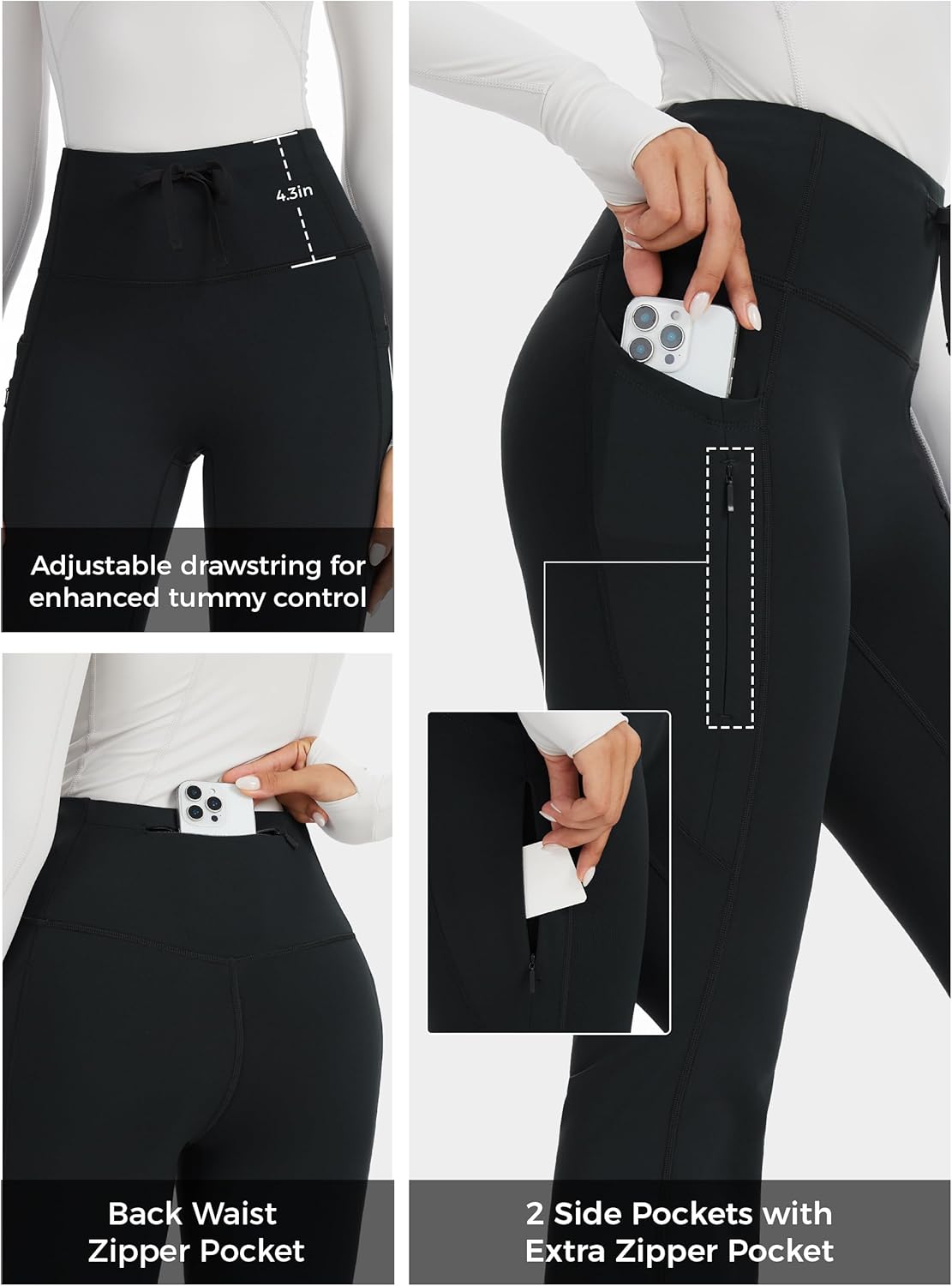 Fleece Lined Pants Winter Thermal Warm Bootcut Flare Leggings Hiking Yoga Pants with Pockets