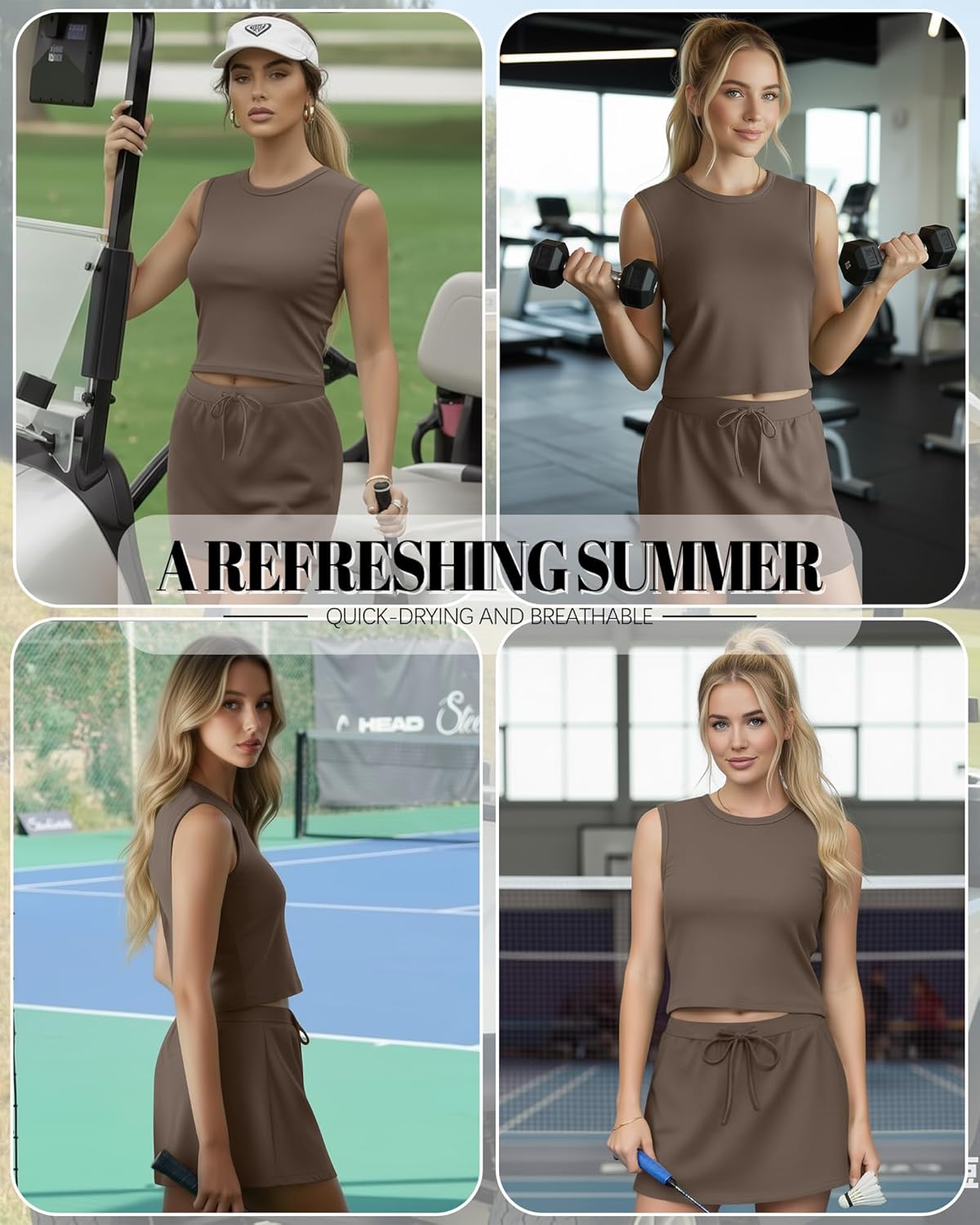 2 Piece Skirt Sets Sleeveless Crewneck Crop Top Skort Sets Cotton Tennis Casual Summer Athletic Lounge Outfits