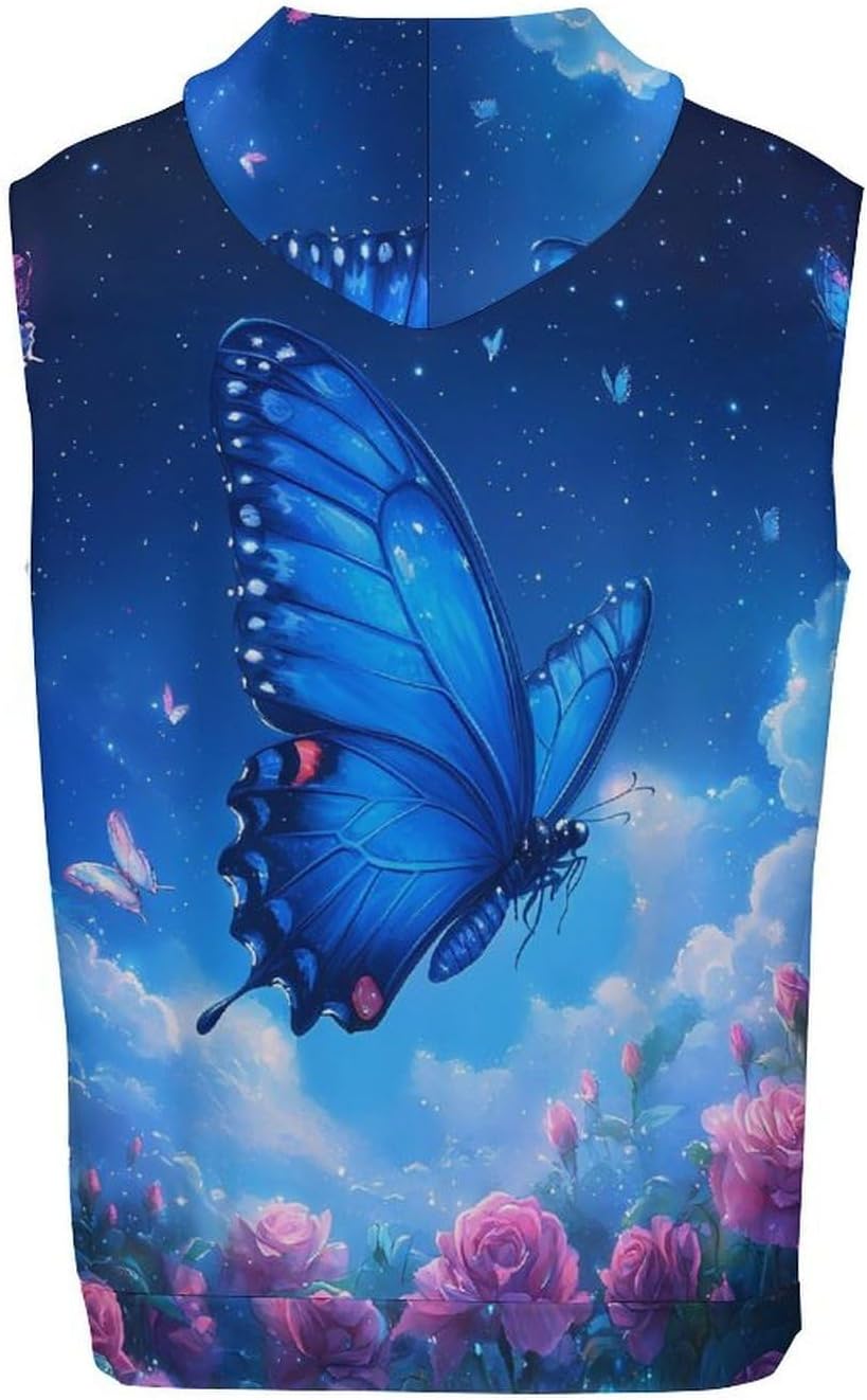 Butterflies 's Workout Hooded Tank Tops Casual Gym Hoodies Muscle Cut Off Sleeveless T Shirt