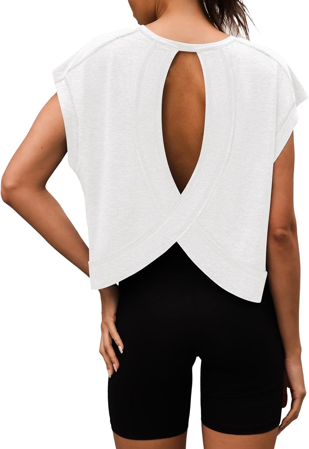 Open Back Workout Shirts Short Sleeve Tops Casual Yoga Y2k Athletic Gym Running Crop Tees