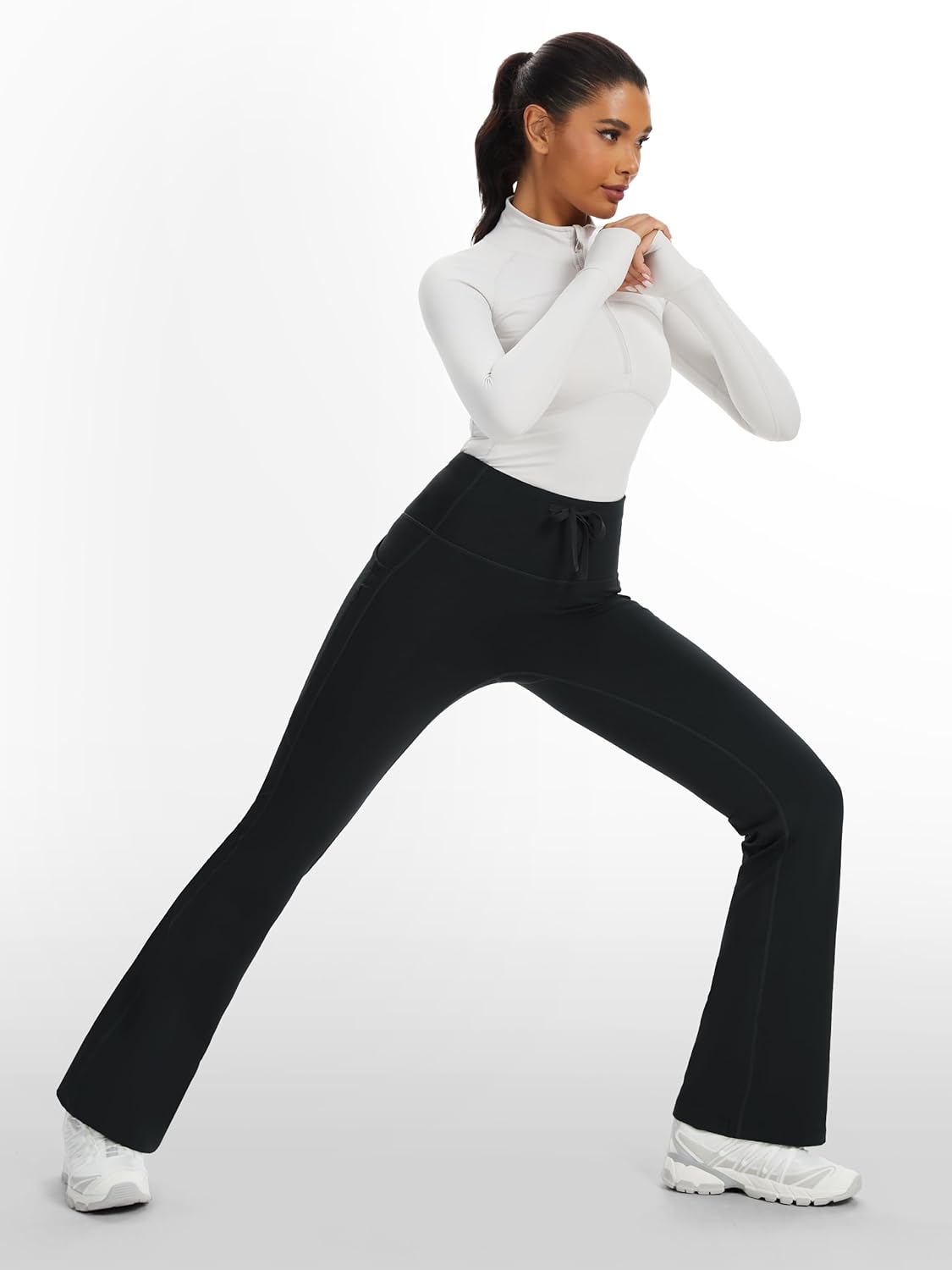 Fleece Lined Pants Winter Thermal Warm Bootcut Flare Leggings Hiking Yoga Pants with Pockets