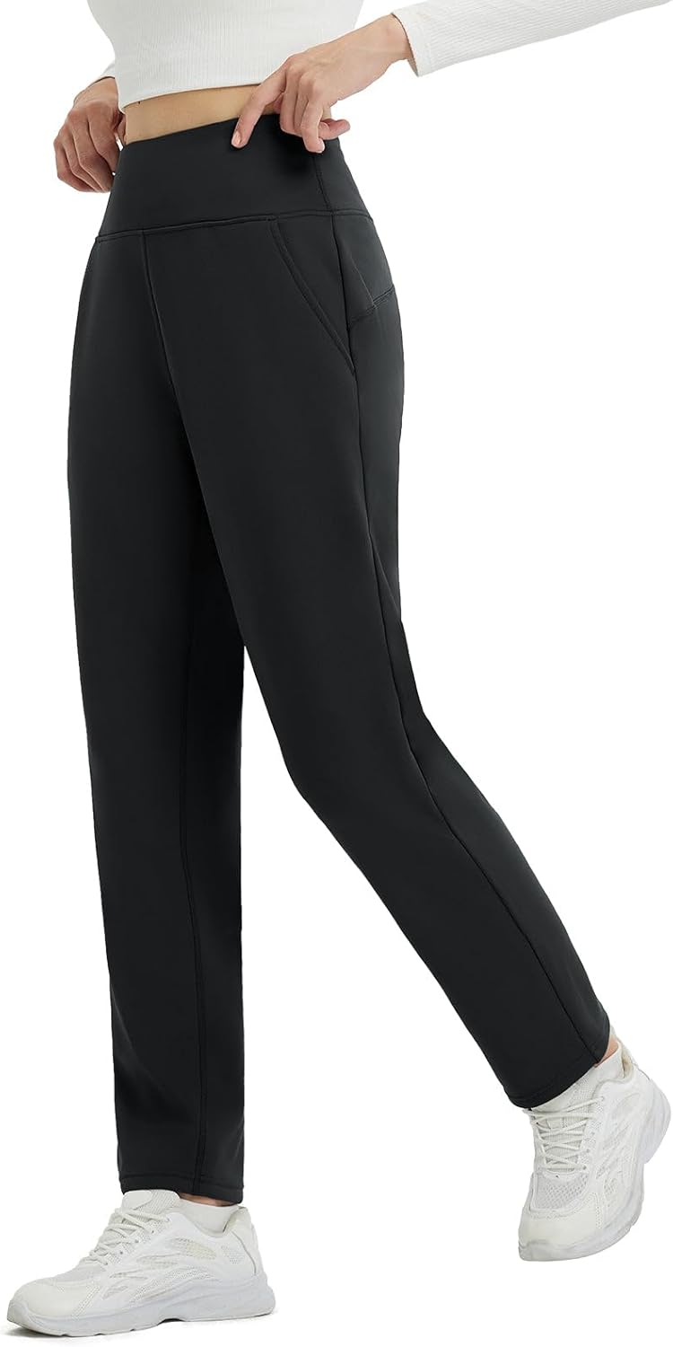 Fleece Lined Pants Winter Warm Thermal Water Resistant High Waisted Travel Pants Thick Pants Work Golf Casual