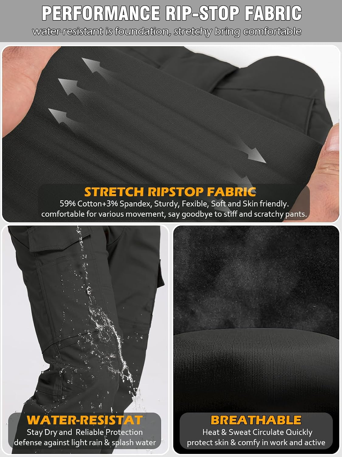 Flex Ripstop Tactical Cargo Pants Water Resistant Hiking EDC Stretch Construction Work Pants with 14 Pockets