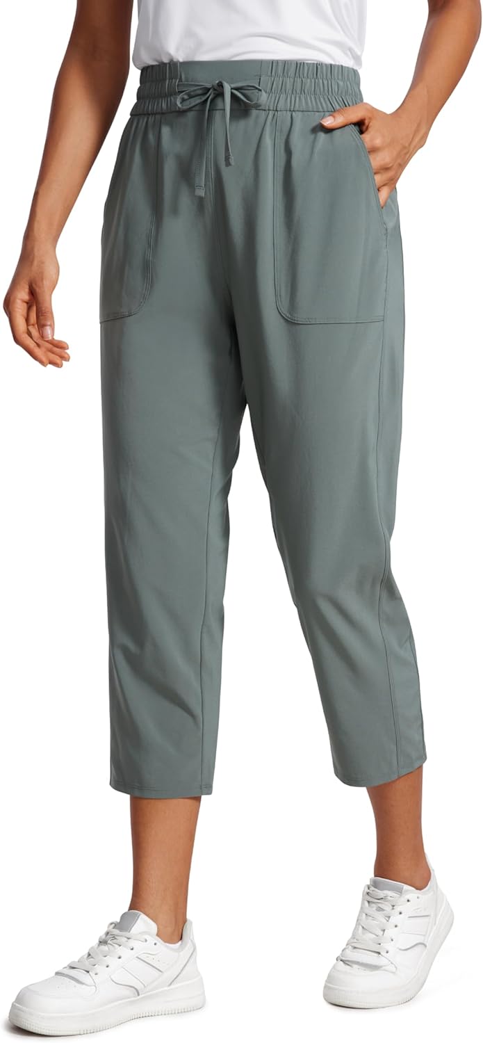 Capri Cropped Casual Lounge Work Athletic Travel Pants with Pockets Quick Dry Summer