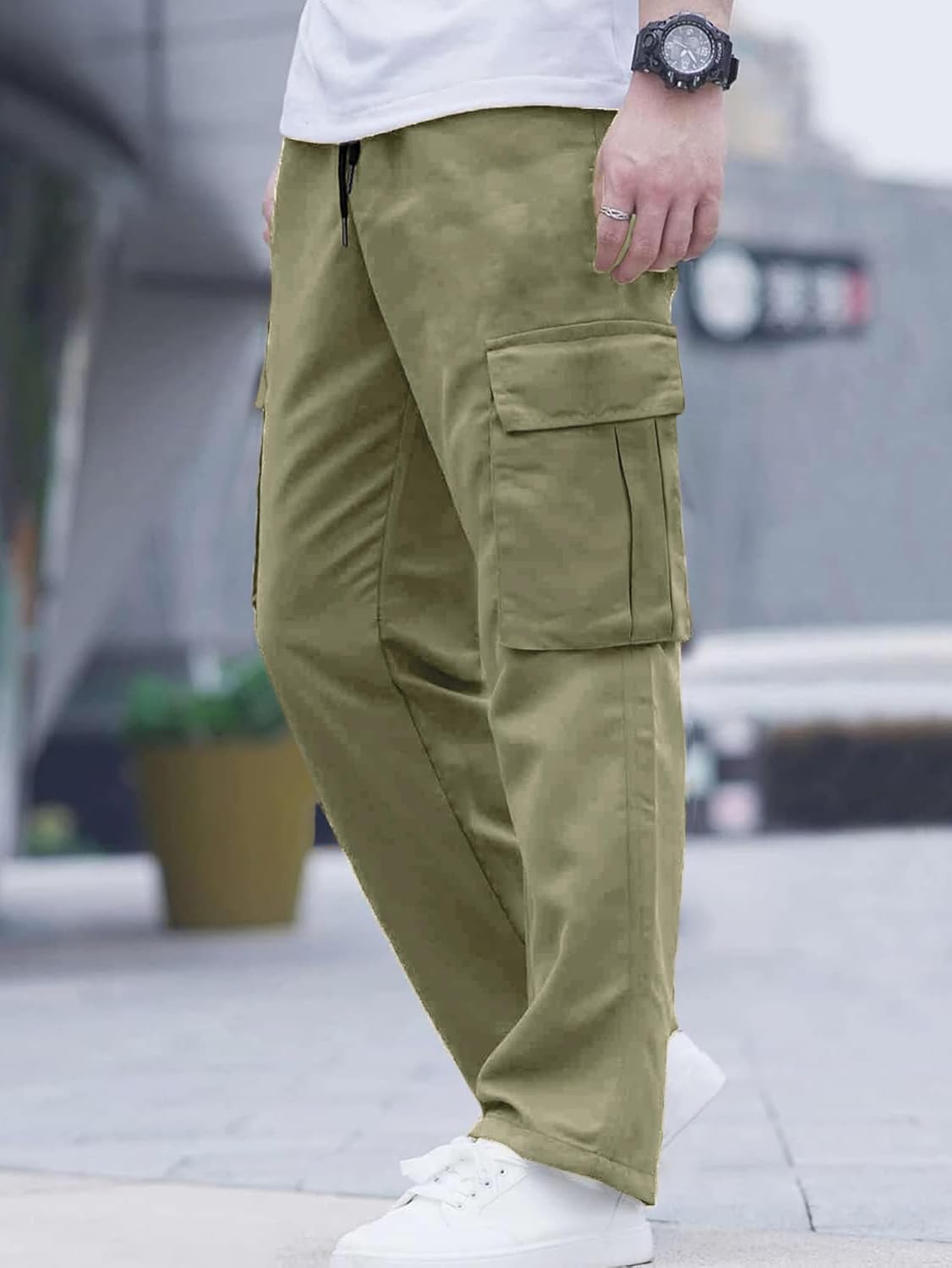 Casual Cargo Pants Workout Joggers Stretch Sweatpants Hiking Drawstring Tactical Pants with Multi Pockets