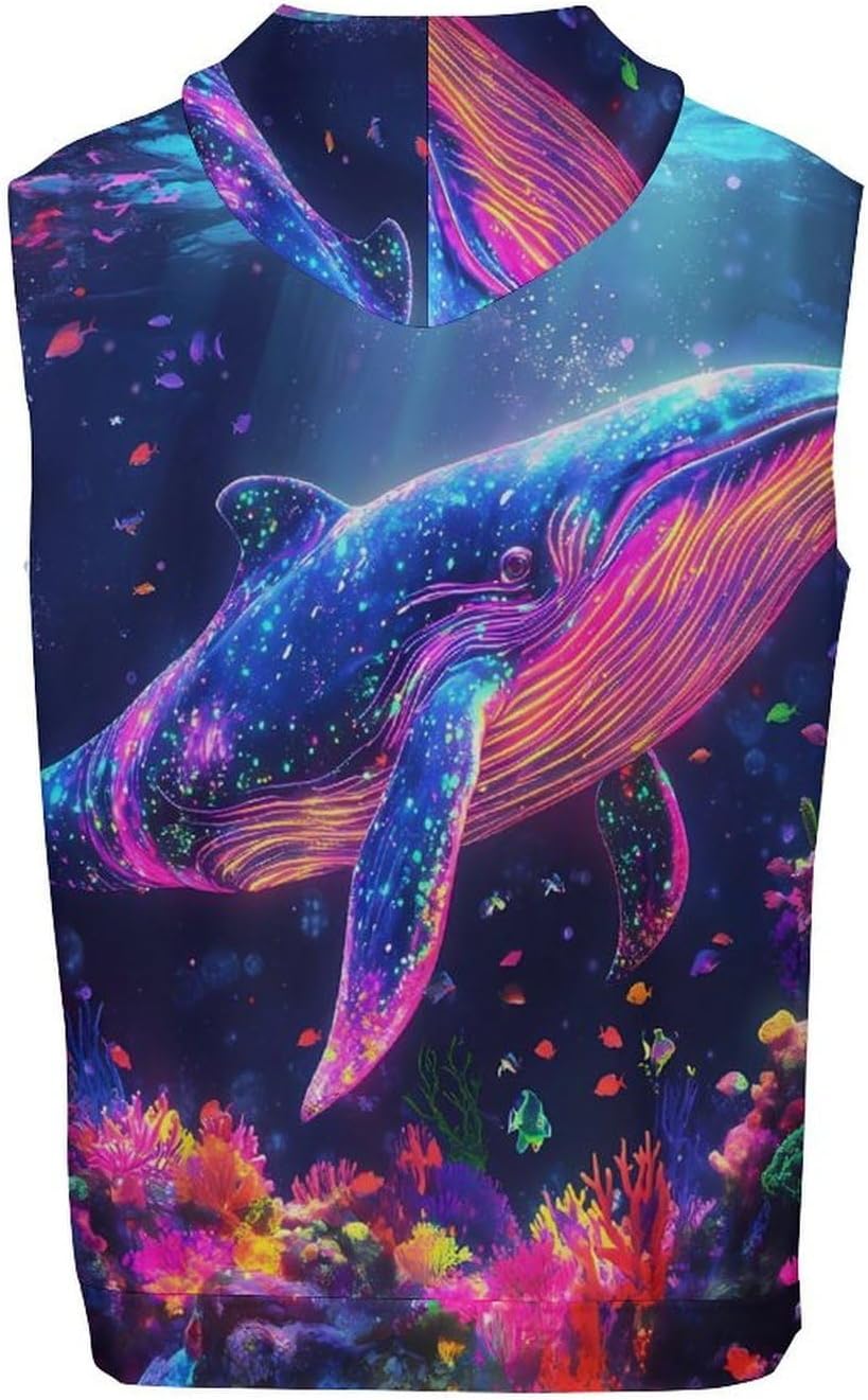 Rainbow Whale 's Workout Hooded Tank Tops Casual Gym Hoodies Muscle Cut Off Sleeveless T Shirt