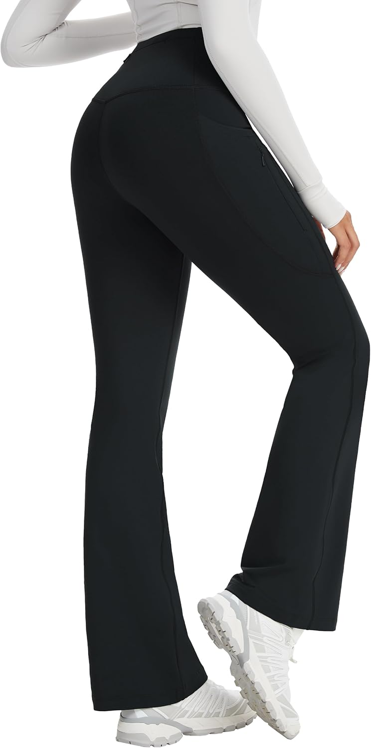 Fleece Lined Pants Winter Thermal Warm Bootcut Flare Leggings Hiking Yoga Pants with Pockets
