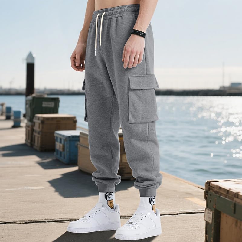 Baggy Cargo Sweatpants for Drawstring Waist Fleece Lined Tactical Joggers Athletic Workout Track Pants
