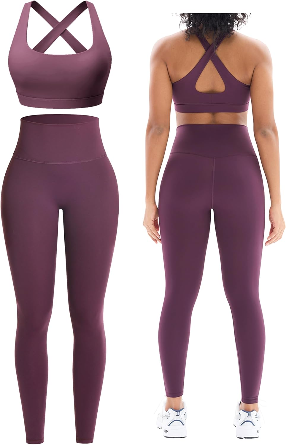 Workout Sets for 2 Piece Seamless High-Waisted Leggings & Cross Back Padded Sports Bra for Yoga Pilates
