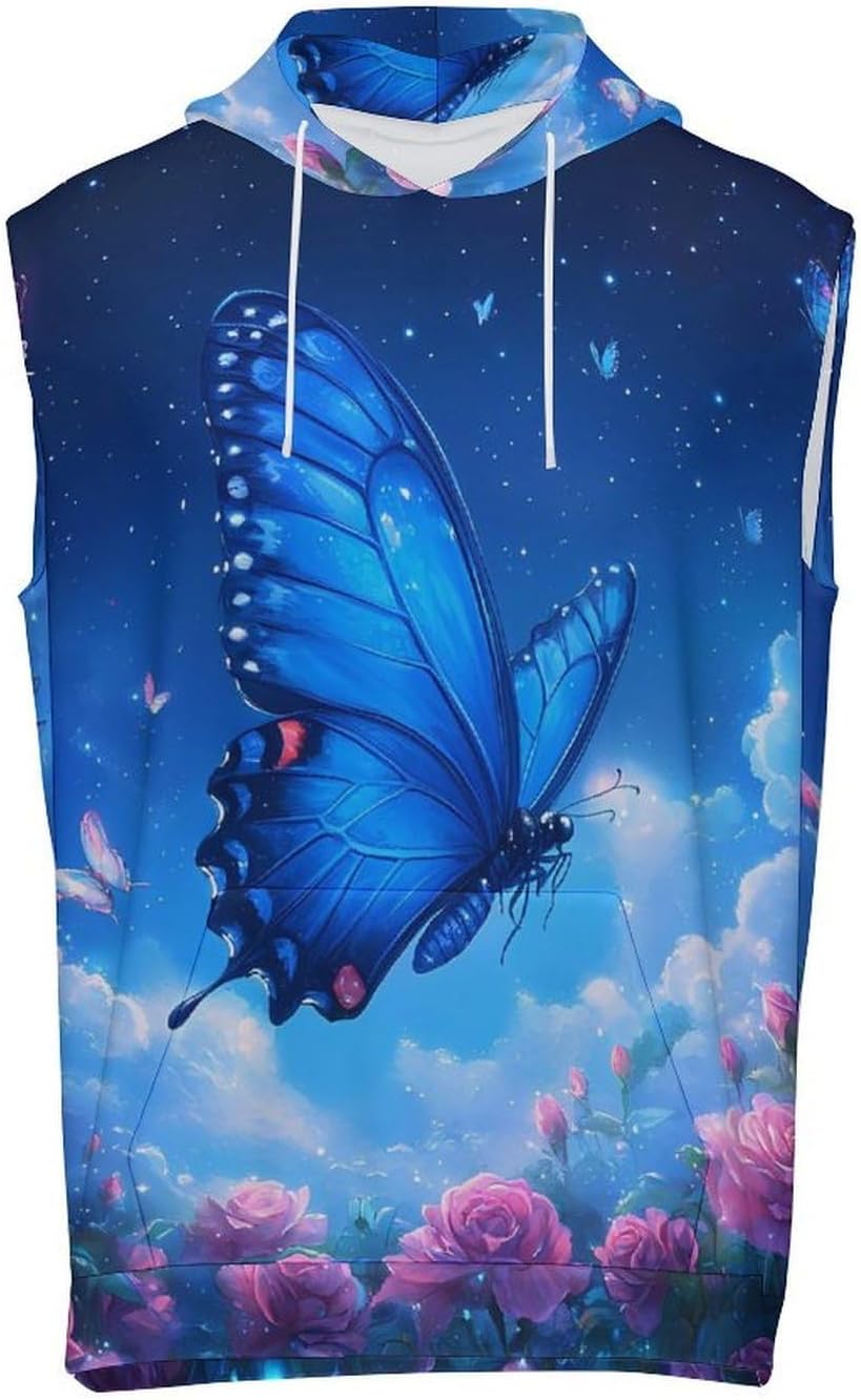 Butterflies 's Workout Hooded Tank Tops Casual Gym Hoodies Muscle Cut Off Sleeveless T Shirt