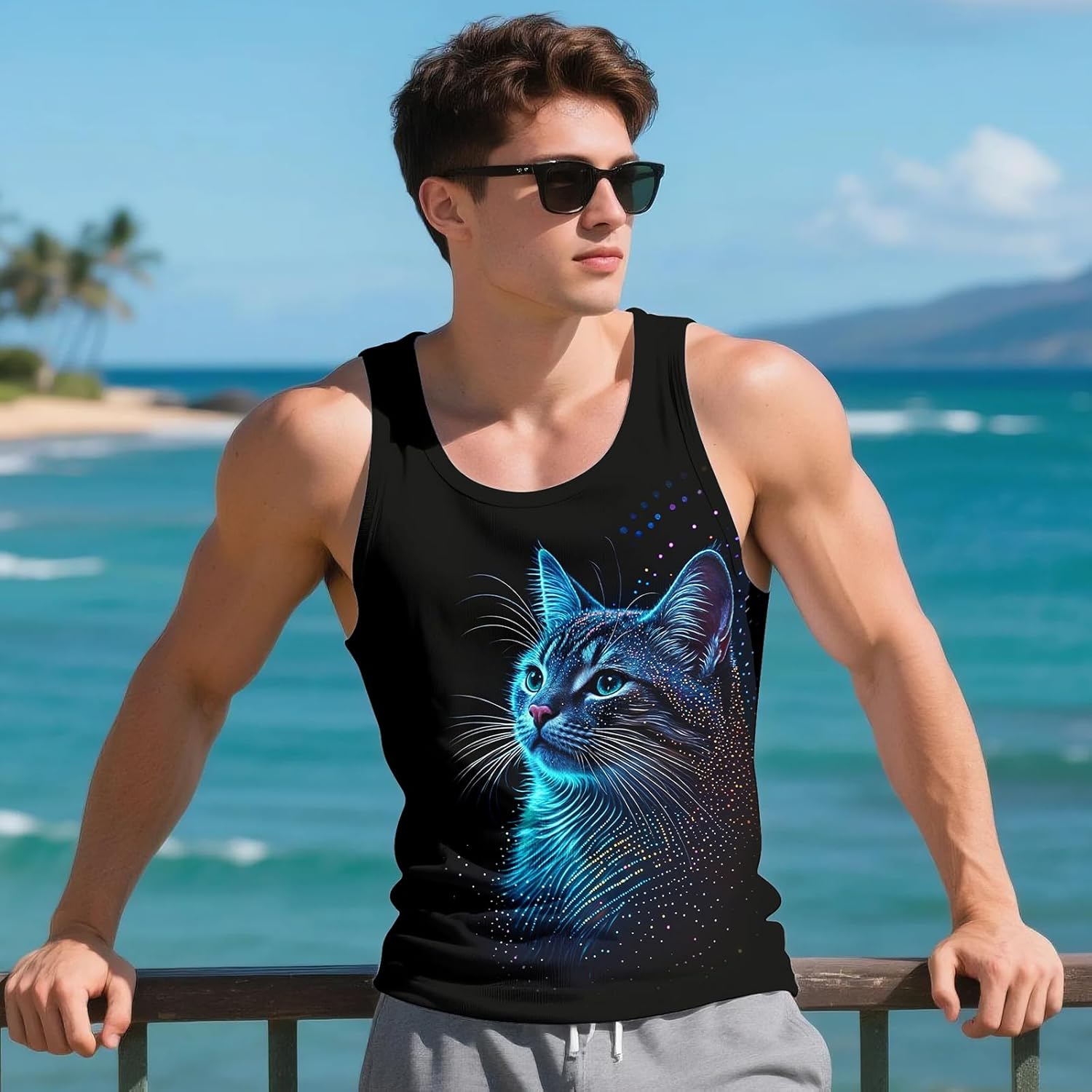 3D Graphic Rave Tank Tops Sleeveless Quick Dry Workout Shirts for Summer Vacation Sports Gym