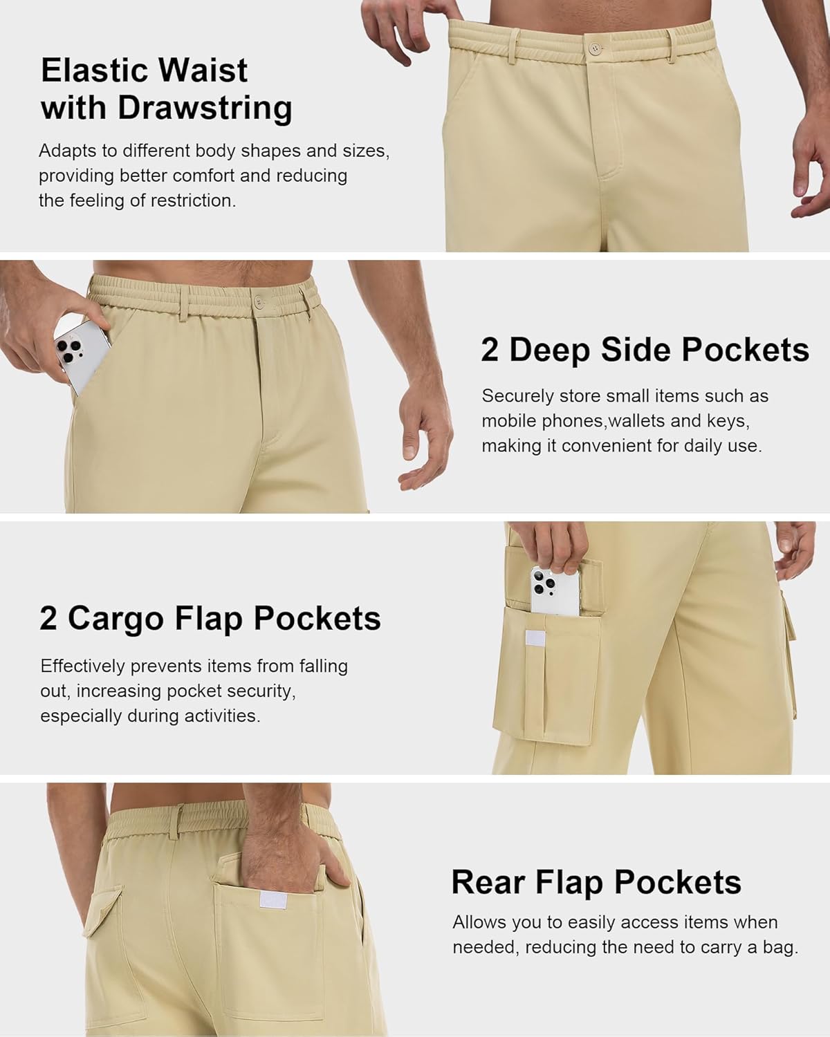 Cargo Pants Stretch Sweatpants Elastic Drawstring Casual Workout Joggers Hiking Tactical Pants with 6 Pockets