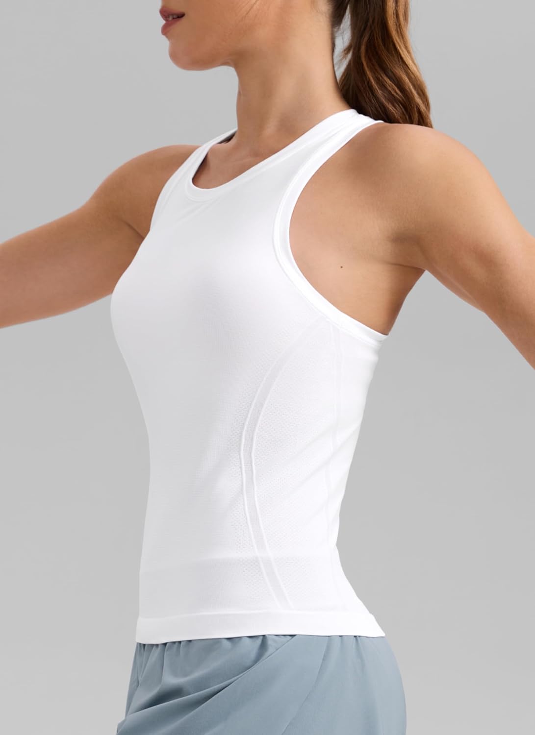Seamless Workout Tank Tops for - Athletic Running Gym Sleeveless Shirts Crewneck Racerback Breathable