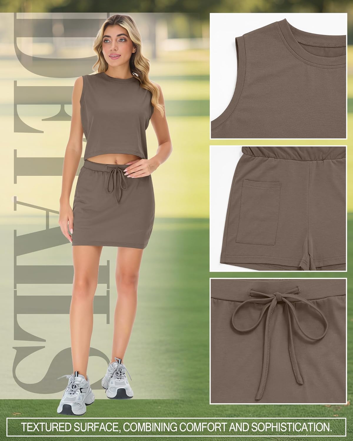 2 Piece Skirt Sets Sleeveless Crewneck Crop Top Skort Sets Cotton Tennis Casual Summer Athletic Lounge Outfits