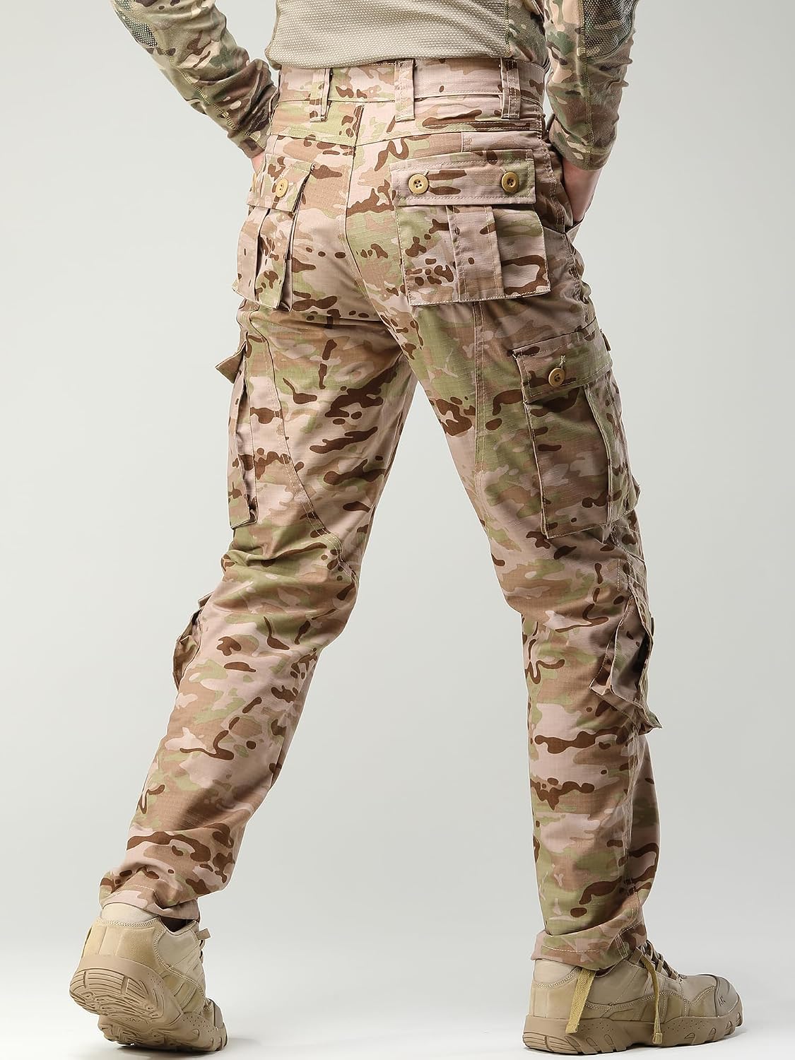 Camo Cargo Work Pants Ripstop Wild Army Military BDU Outdoor Trousers with 8 Pocktets (No Belt)