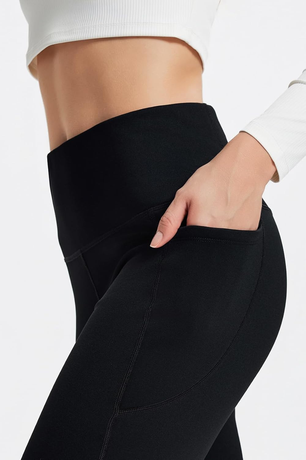 High Rise Thick Fleece Lined Straight Leg Thermal Sweatpants with Side Pockets