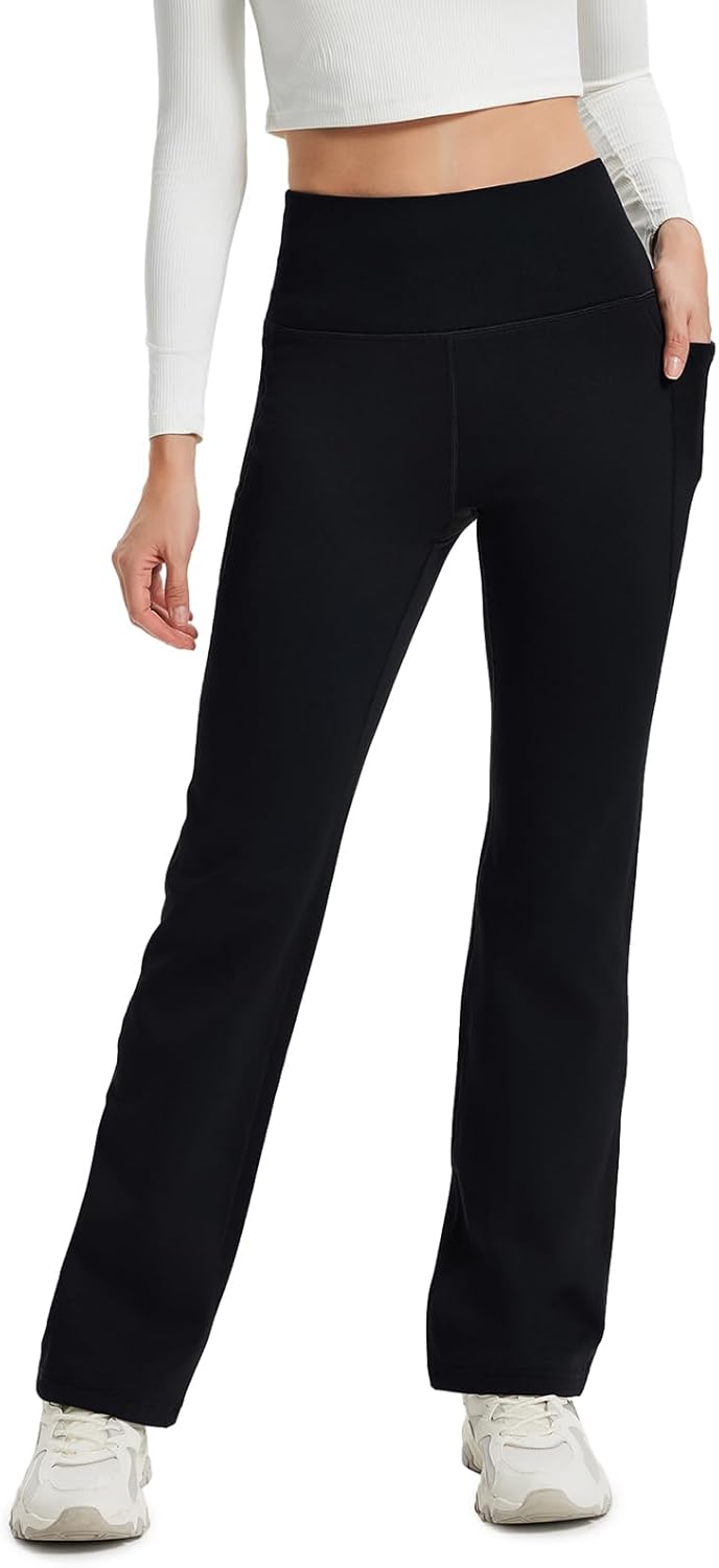High Rise Thick Fleece Lined Straight Leg Thermal Sweatpants with Side Pockets