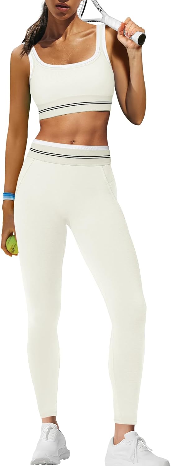 Yoga Set 2 Piece Outfits Workout Set Gym Matching Sports Bra and High Waist Leggings Activewear
