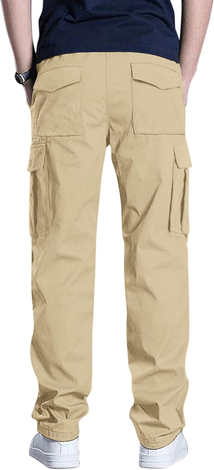 Cargo Pants Stretch Sweatpants Elastic Drawstring Casual Workout Joggers Hiking Tactical Pants with 6 Pockets