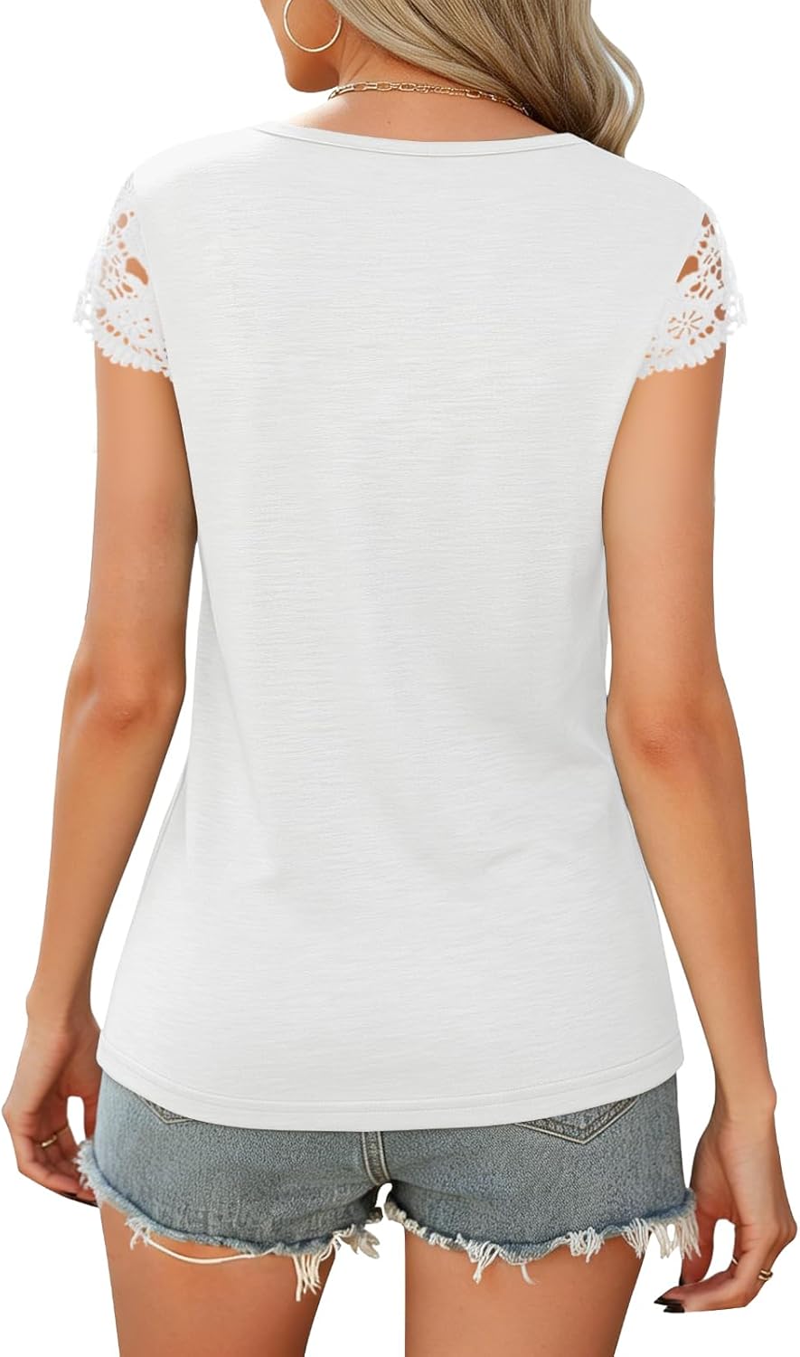 Tops V Neck Short Sleeve T Shirts Summer Tops Casual Soft Basic Lace Tops Spring Summer Tees Clothes 2026