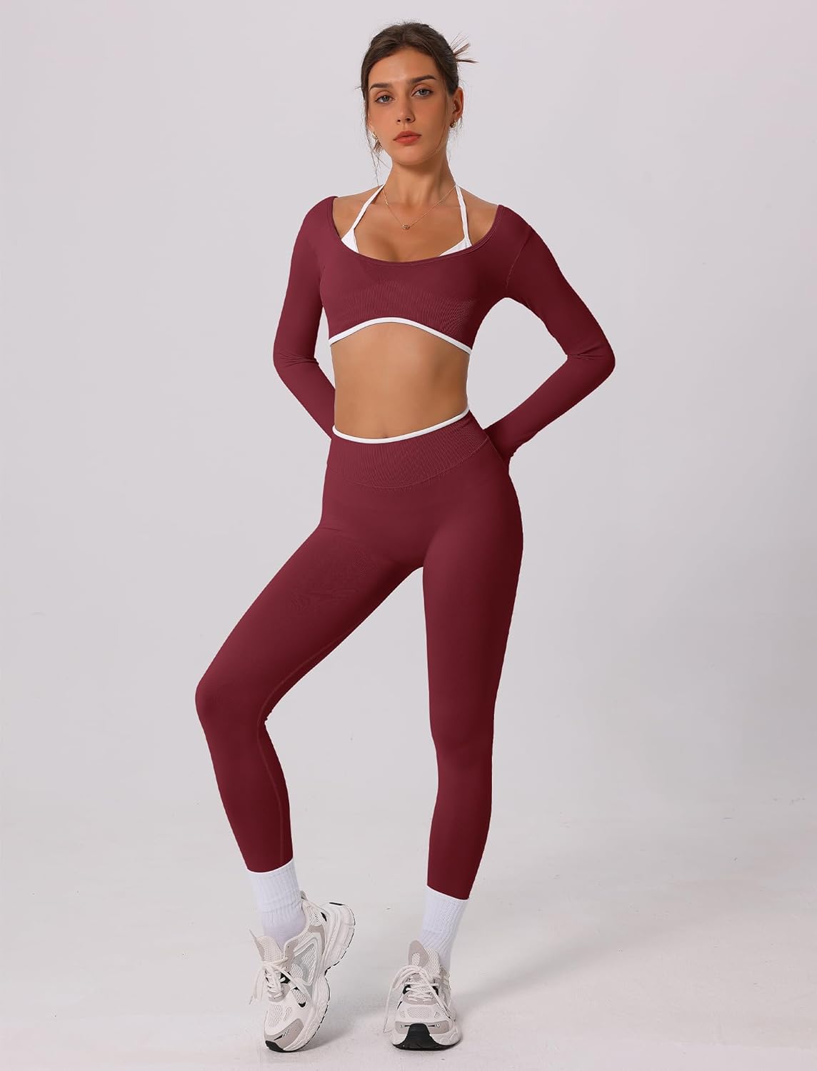 Workout sets for Long Sleeve Adjustable halter strap Crop Top and Anti-squat Pants for gym,Yoga,Pilates Workout sets for Long Sleeve Adjustable halter strap Crop Top and Anti-squat Pants for gym,Yoga,Pilates