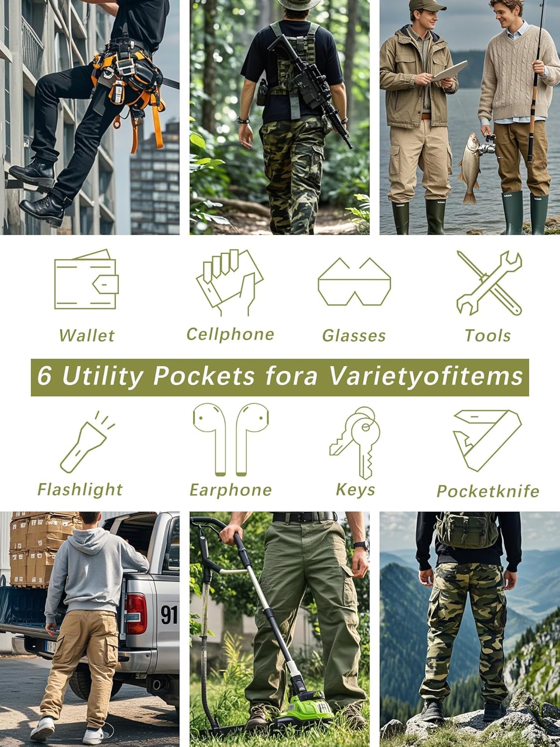 Camo Cargo Work Pants Ripstop Wild Army Military BDU Outdoor Trousers with 8 Pocktets (No Belt)