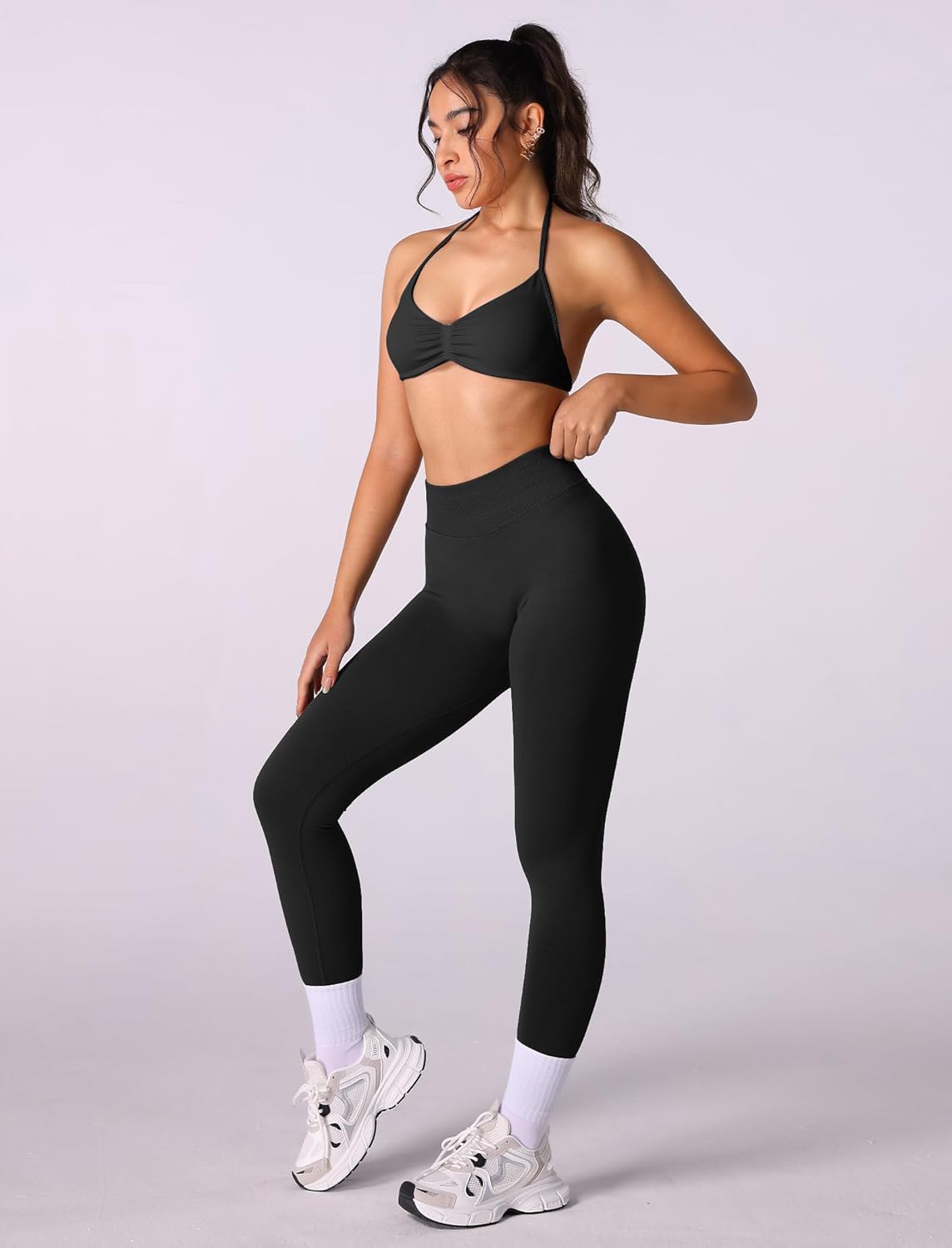 Workout Sets for 2 Piece Seamless Halter Sports Bra Scrunch Butt High Waist Leggings Gym Yoga Outfits