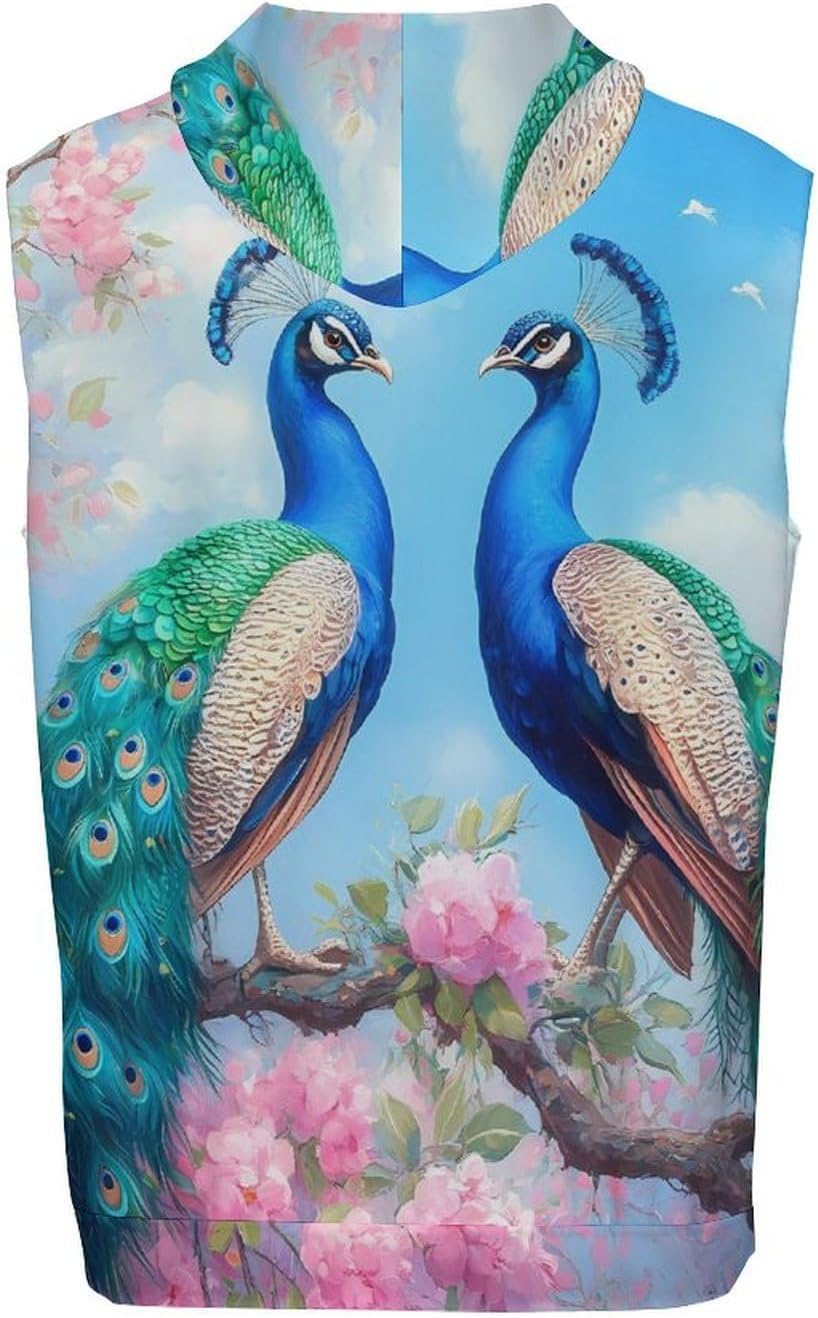Peacock 's Workout Hooded Tank Tops Casual Gym Hoodies Muscle Cut Off Sleeveless T Shirt