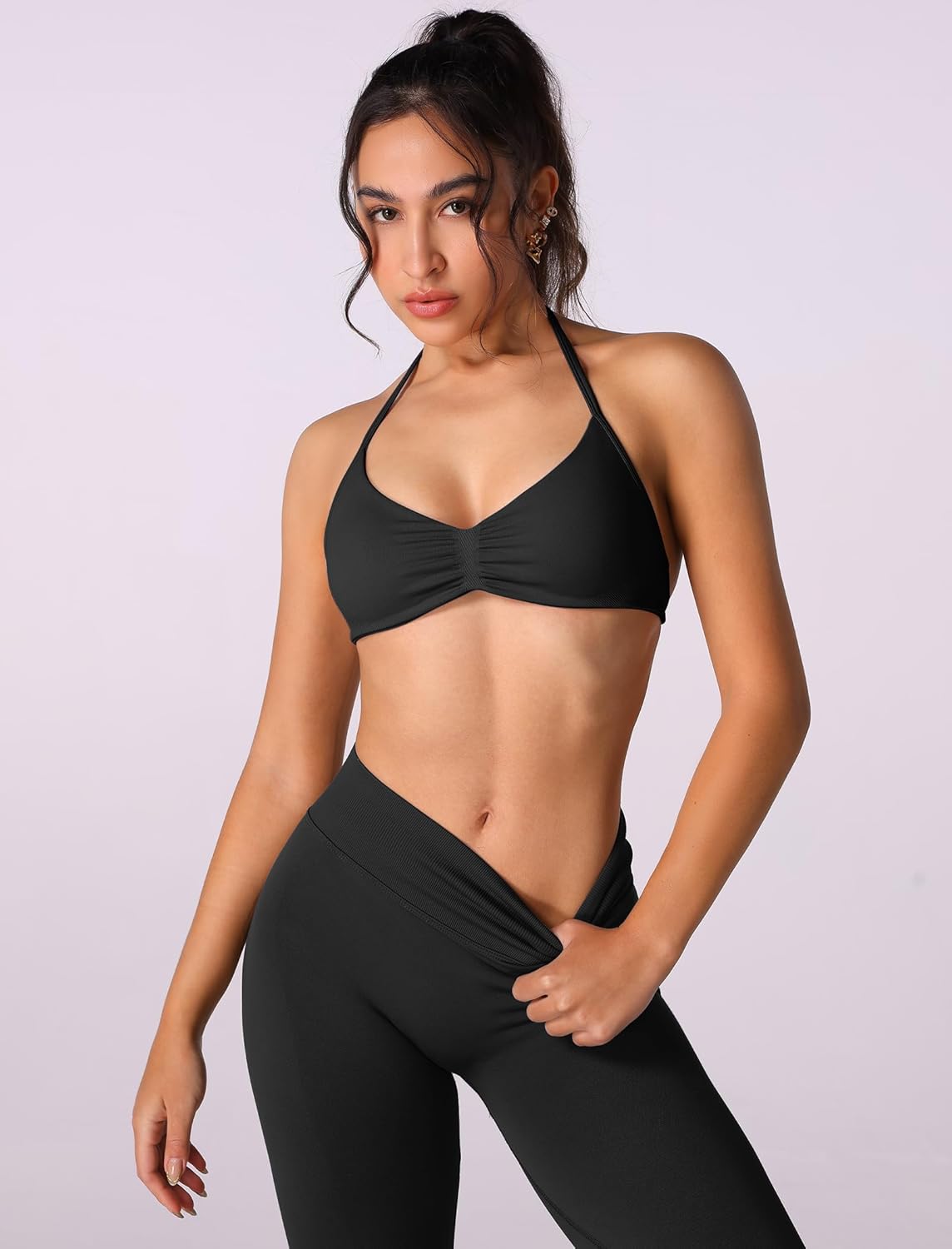 Workout Sets for 2 Piece Seamless Halter Sports Bra Scrunch Butt High Waist Leggings Gym Yoga Outfits