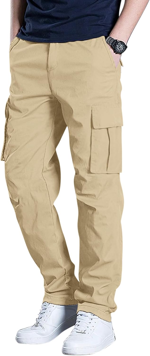 Cargo Pants Stretch Sweatpants Elastic Drawstring Casual Workout Joggers Hiking Tactical Pants with 6 Pockets