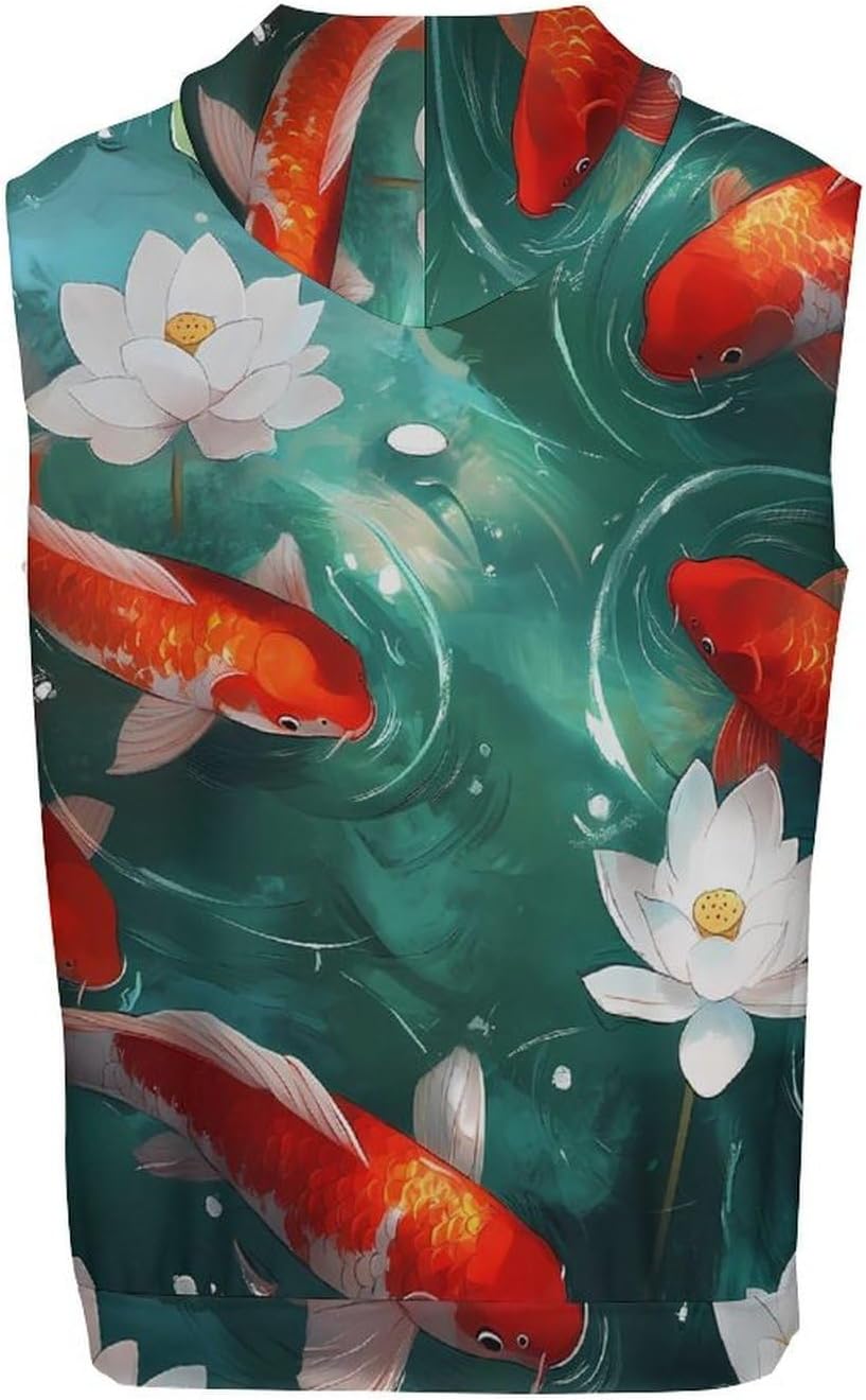 Japanese Fish 's Workout Hooded Tank Tops Casual Gym Hoodies Muscle Cut Off Sleeveless T Shirt